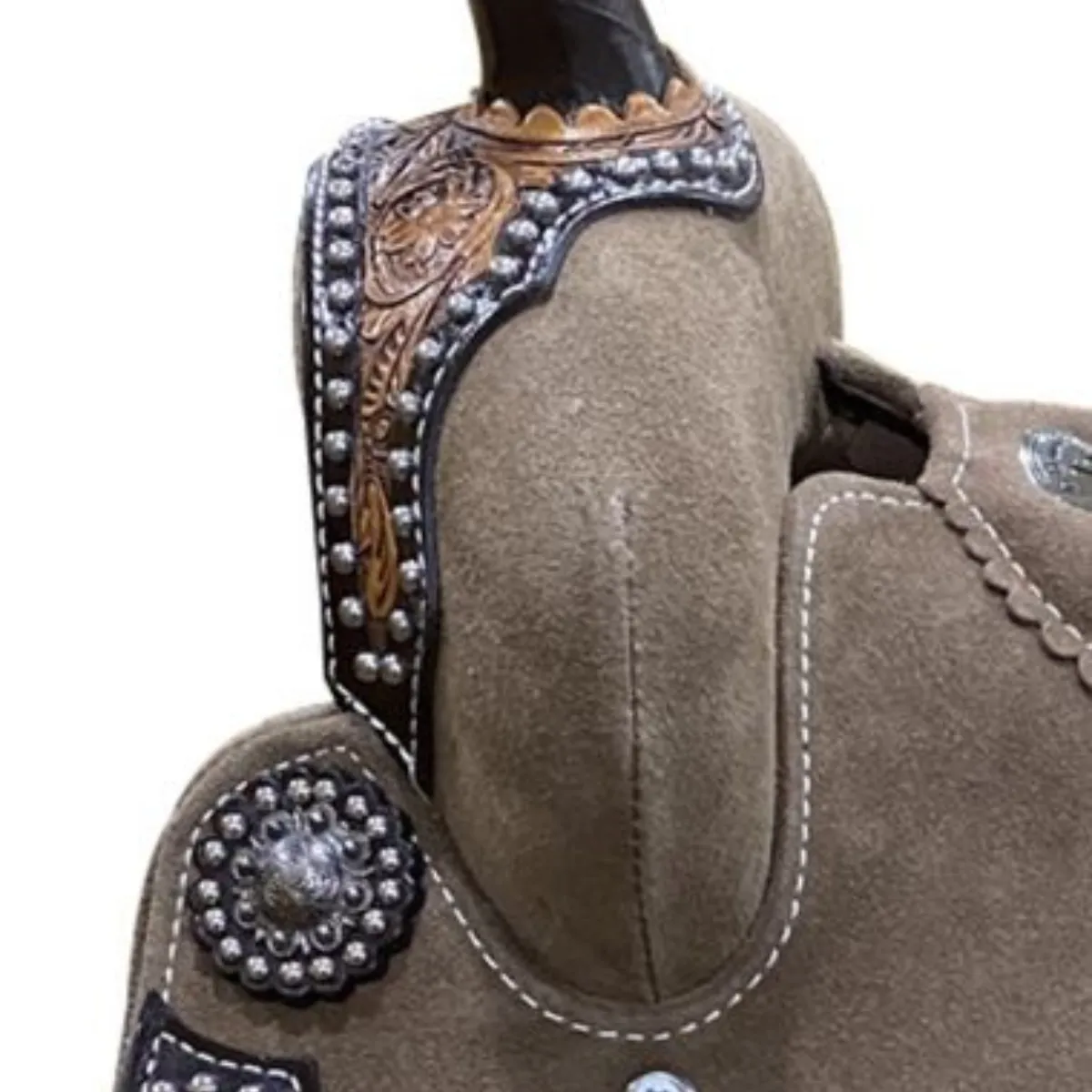 13" DOUBLE T   ROUGH OUT BARREL STYLE SADDLE WITH SOUTHWEST SERAPE PRINTED INLAY