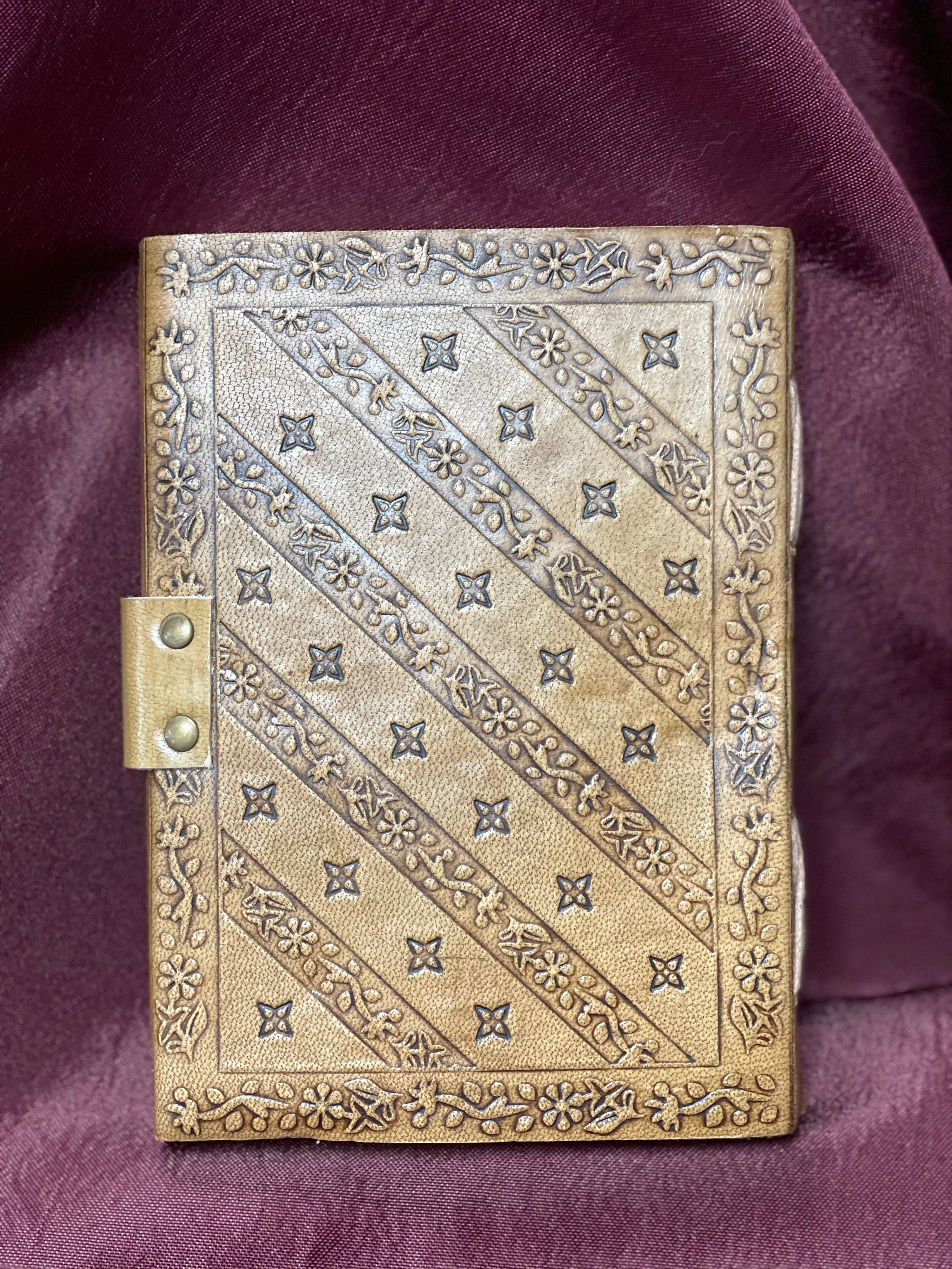 Broom & Pentacle Blonde Leather Journal with Latch 5 x 7