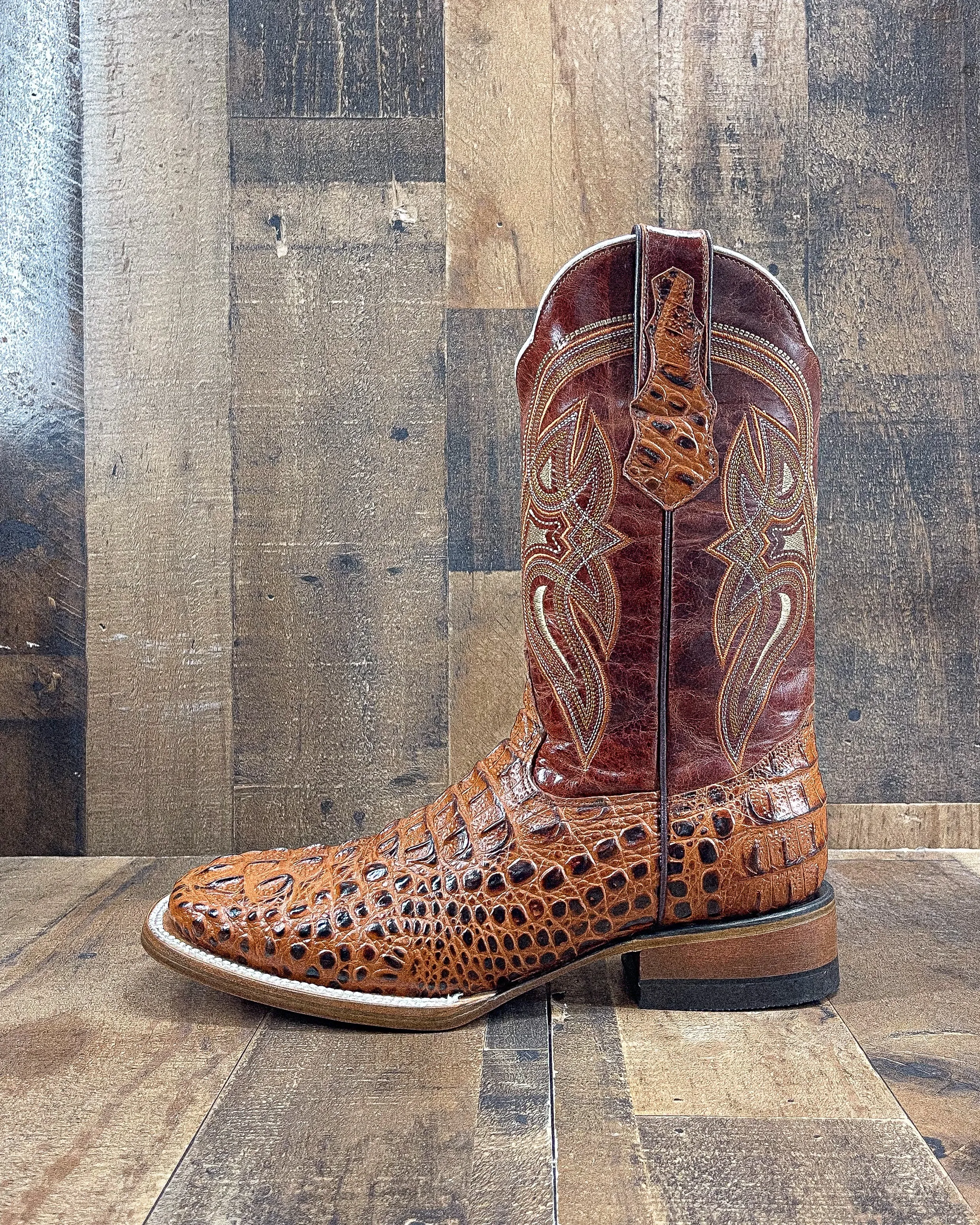 CAIMAN NECK "COGNAC" | MEN SQUARE TOE COWBOY BOOTS