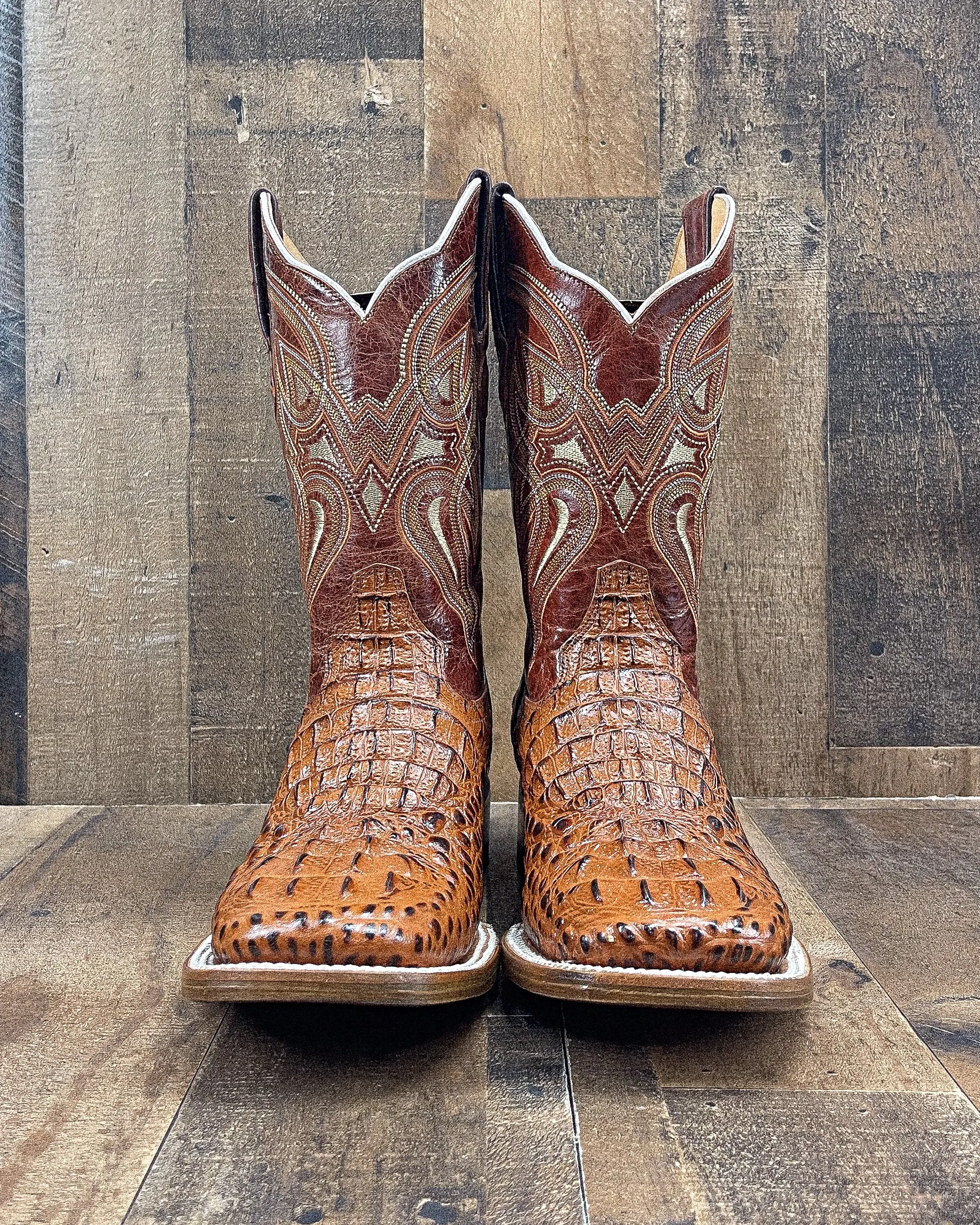 CAIMAN NECK "COGNAC" | MEN SQUARE TOE COWBOY BOOTS