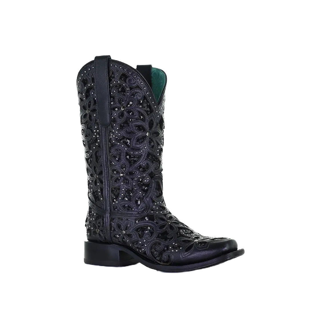 Corral Ladies Black Inlay Embroidered & Stud Square Toe Boots A4128