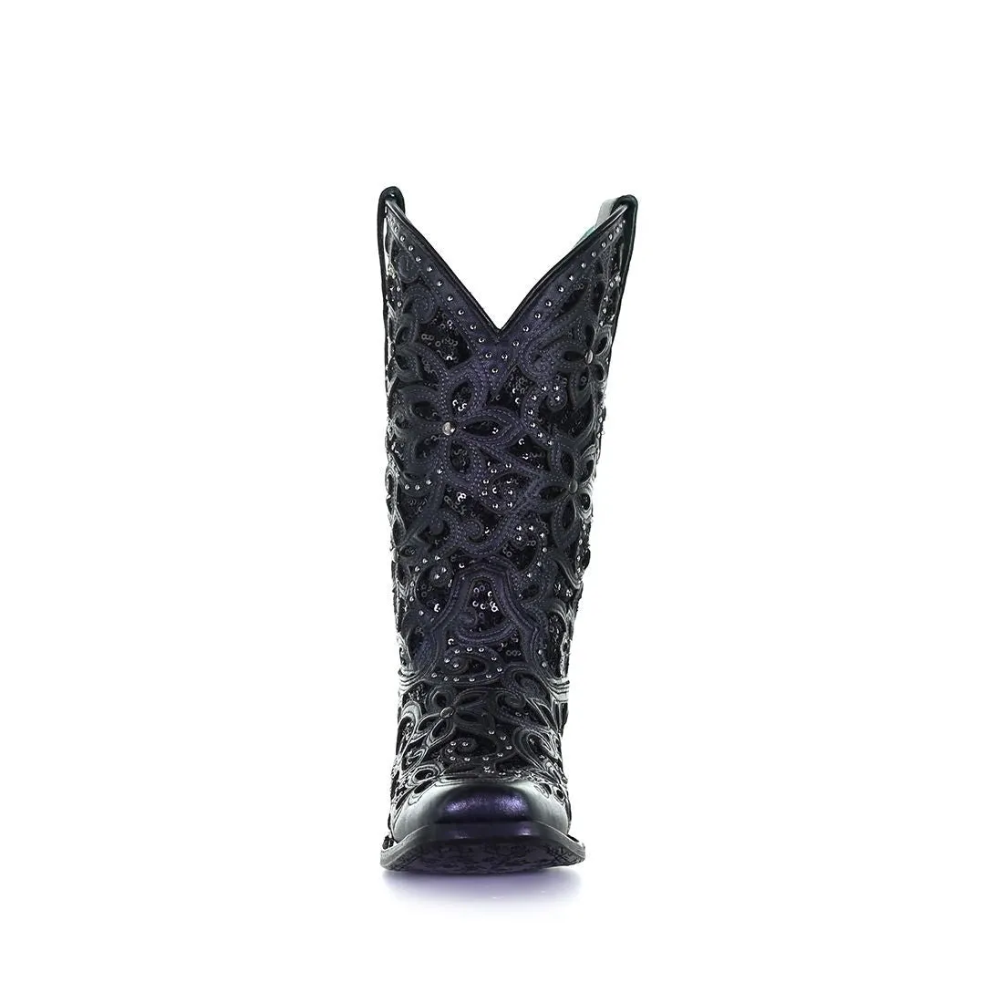 Corral Ladies Black Inlay Embroidered & Stud Square Toe Boots A4128