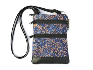 Ella Bella Purse Faux Leather Small Cross Body Purse - Blue Batik Fabric