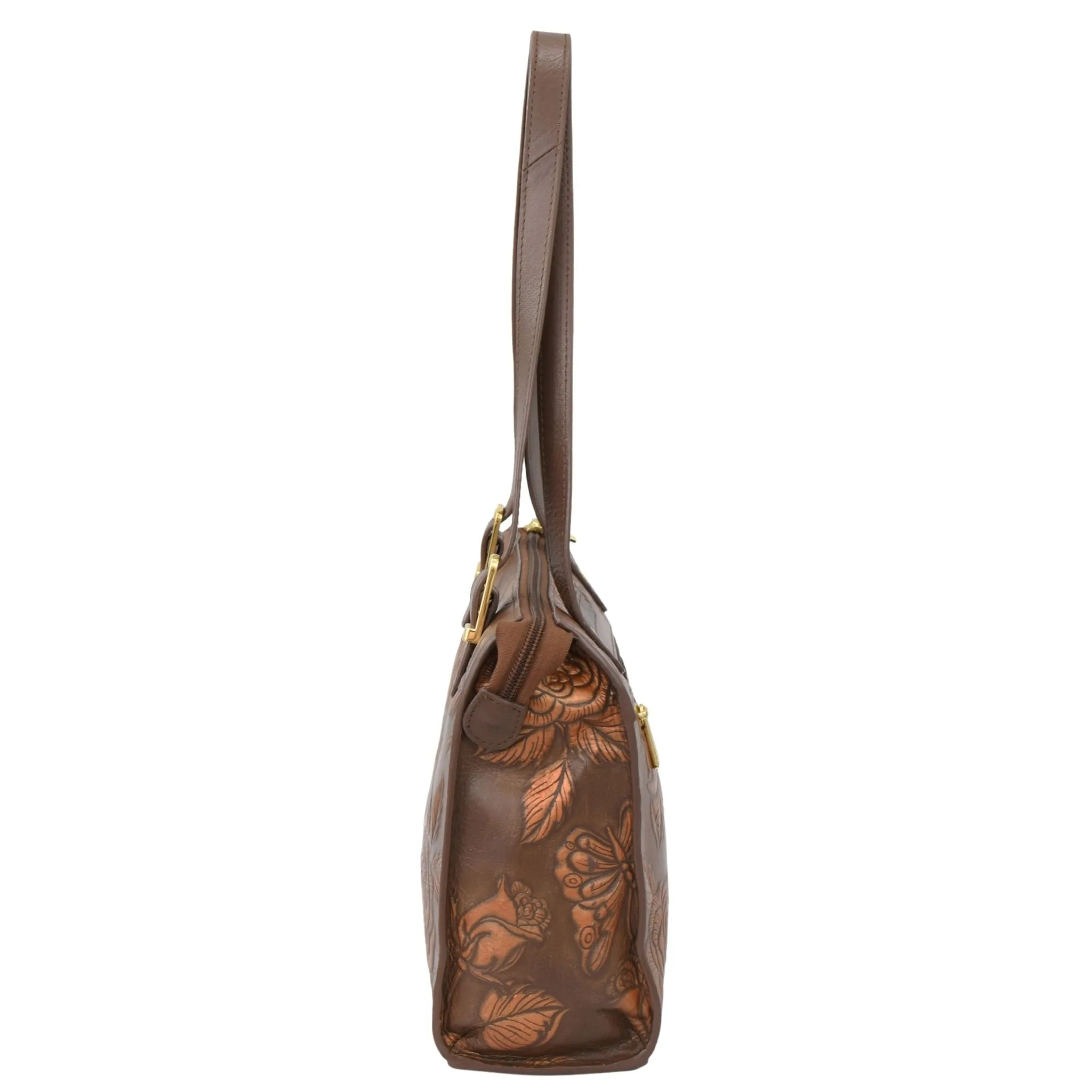 Hand Painted Rose-Embossed Shopper Tote