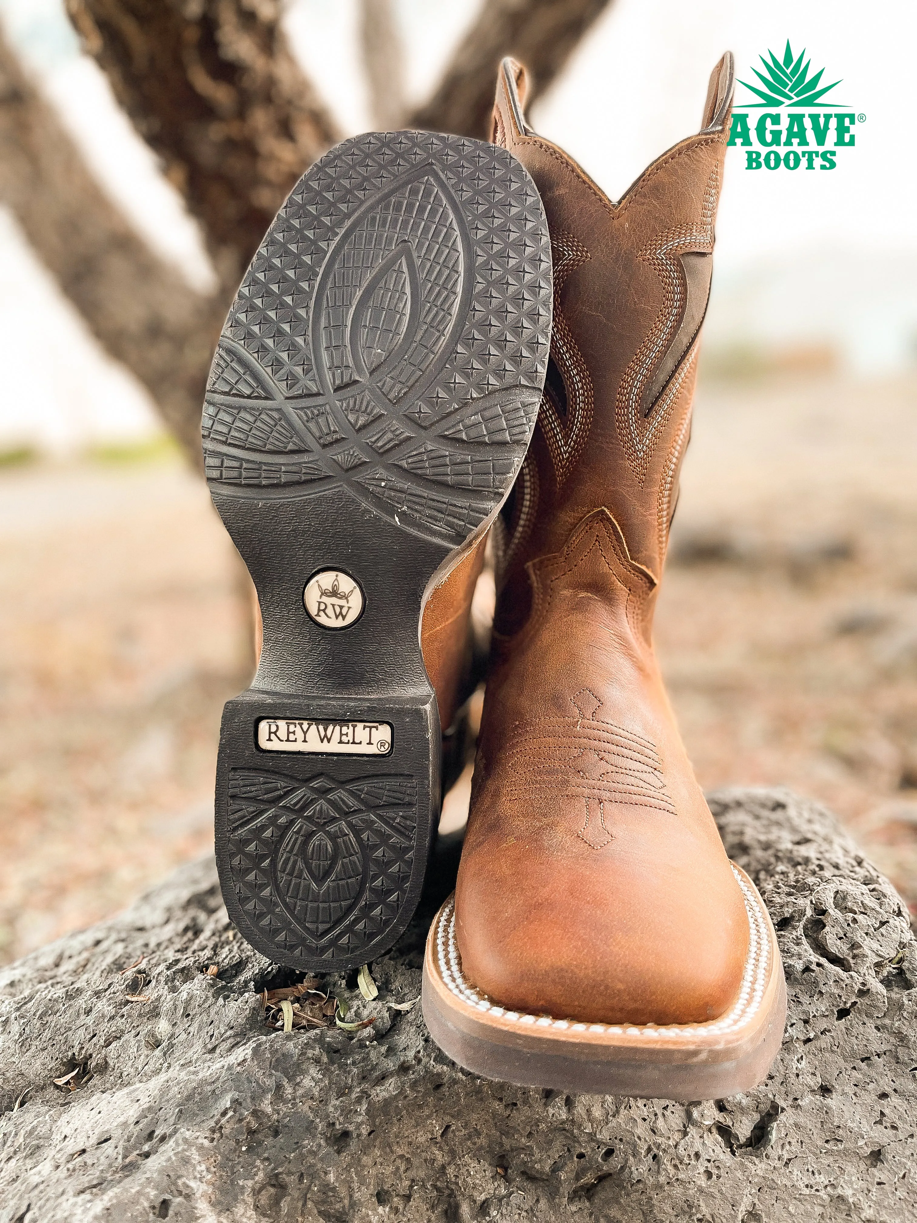 HYBRID BROWN | MEN SQUARE TOE WESTERN COWBOY BOOTS (RUBBER SOLE)