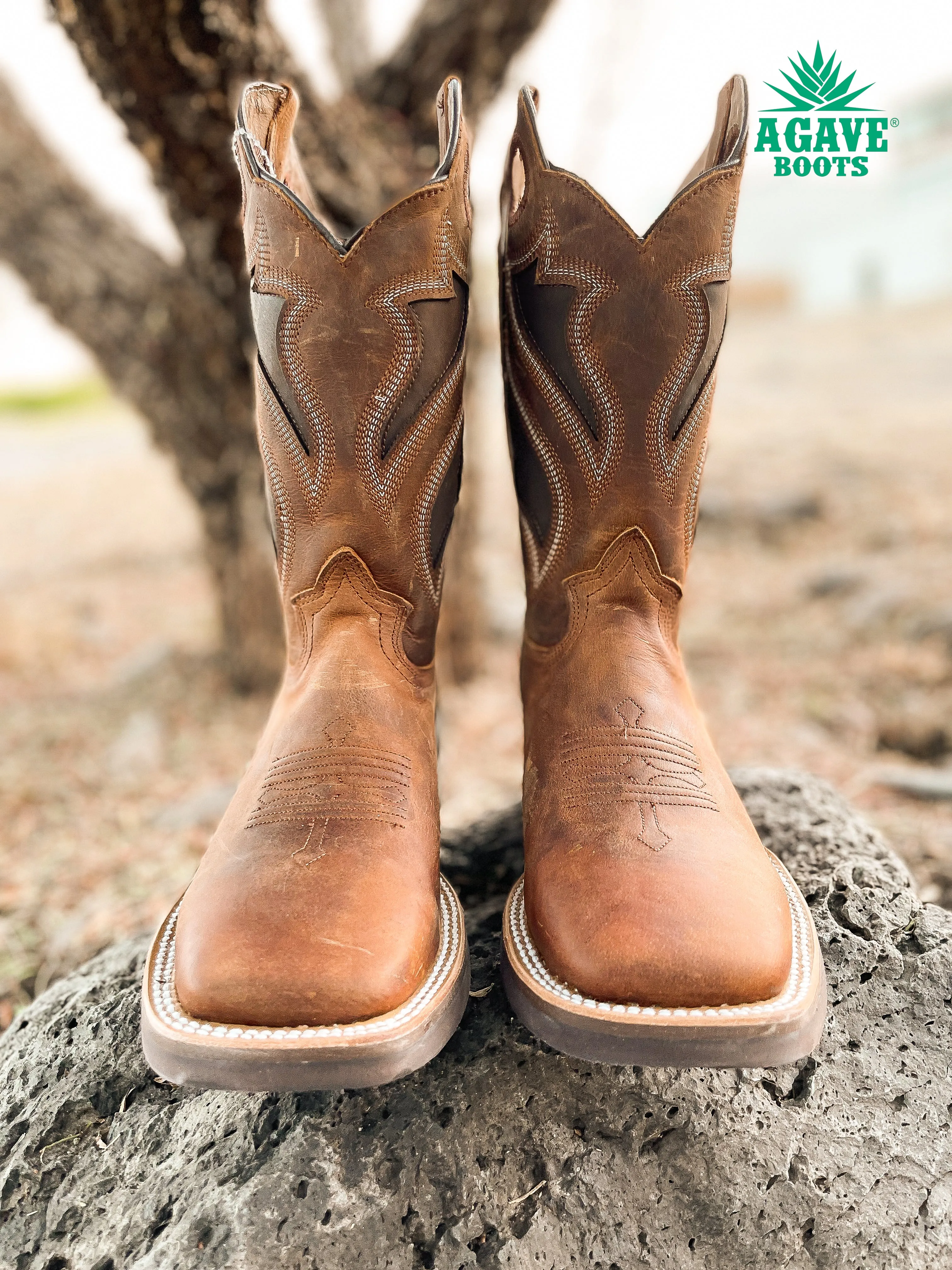 HYBRID BROWN | MEN SQUARE TOE WESTERN COWBOY BOOTS (RUBBER SOLE)