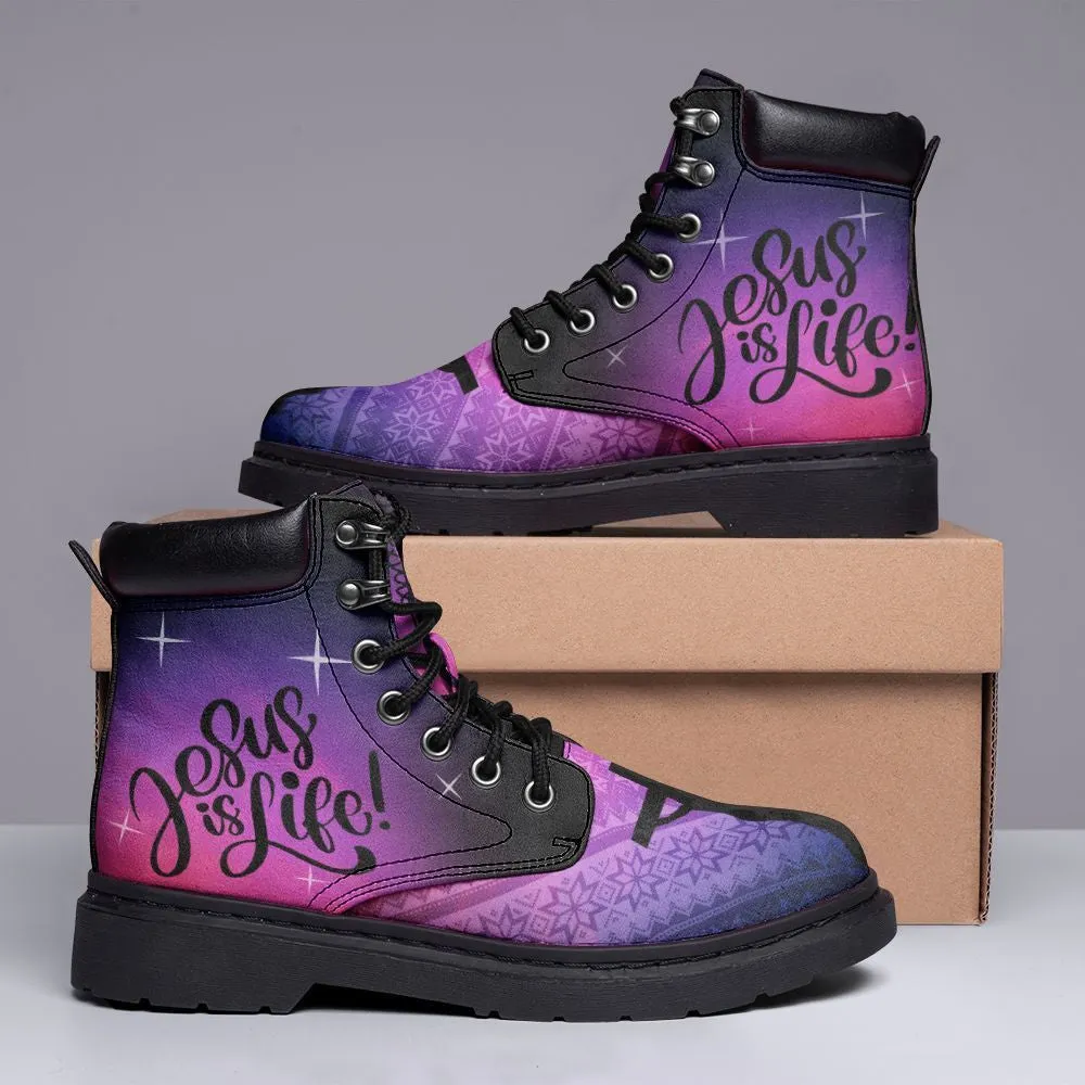 Jesus Leather Boots Purple - Christian Shoes For Men And Women