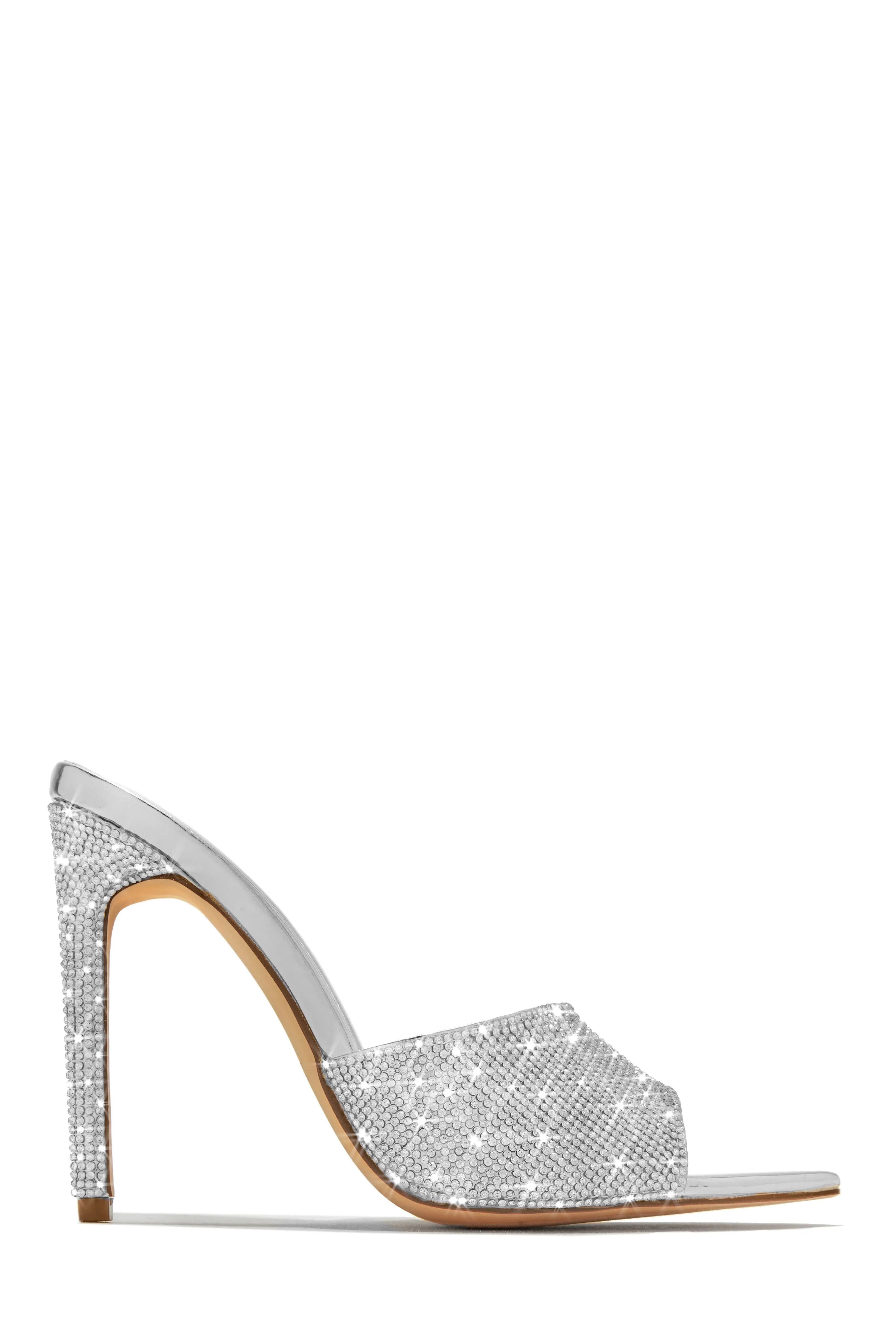 Juliene Embellished High Heel Mules - Silver