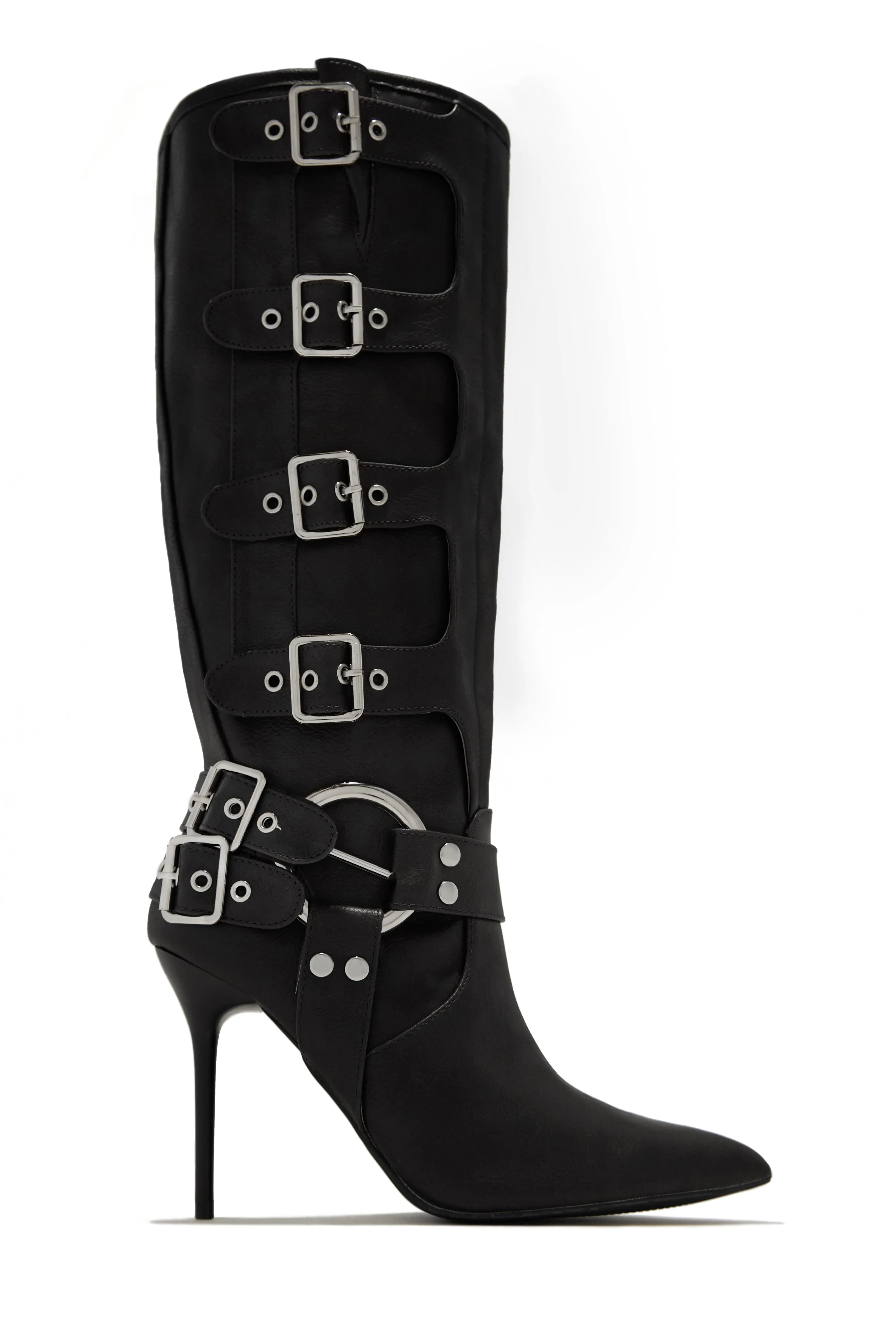 Kaycee Below The Knee High Heel Moto Boots - Brown