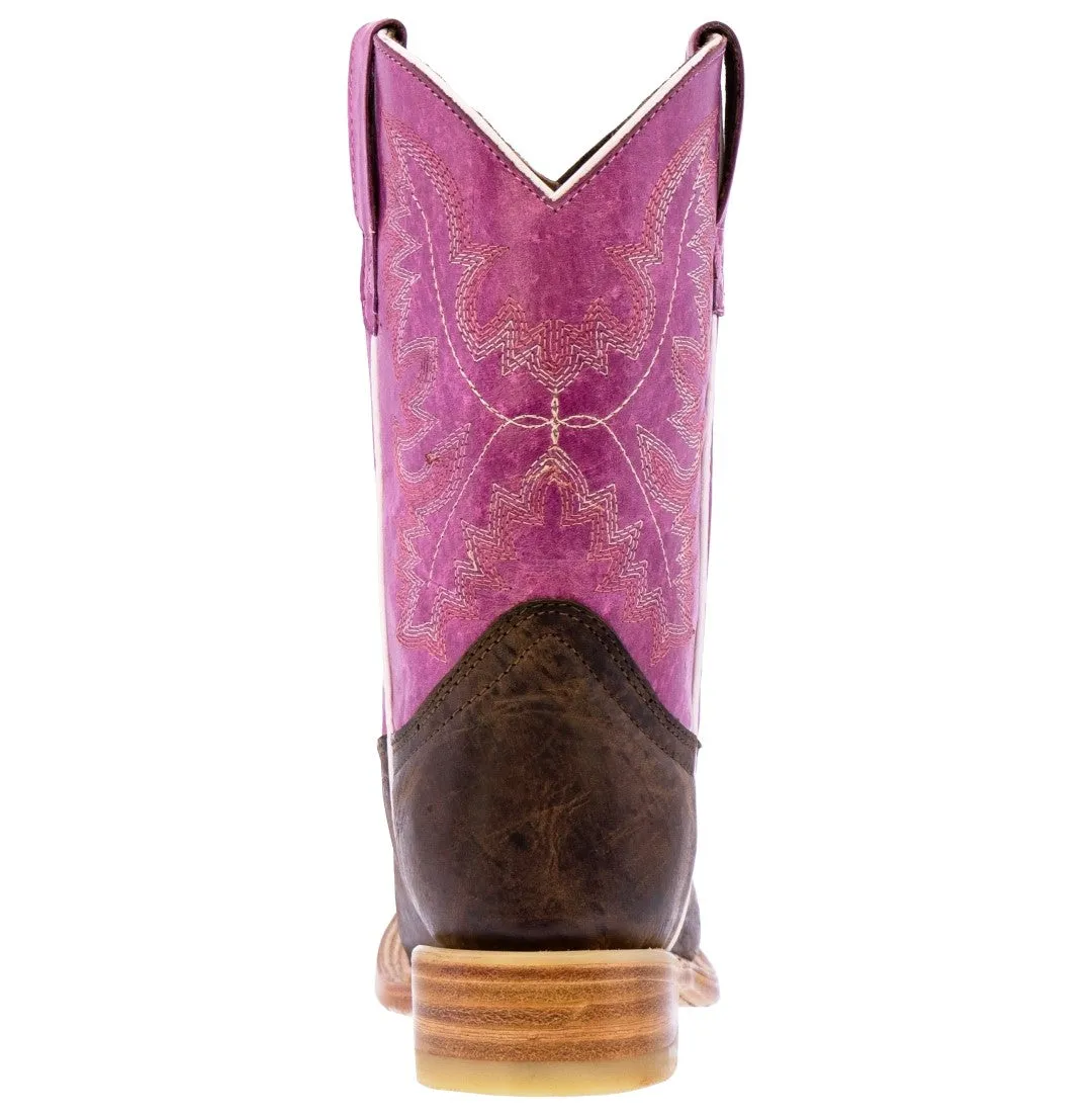 Kids Purple Western Cowboy Boots Smooth Leather Square Toe