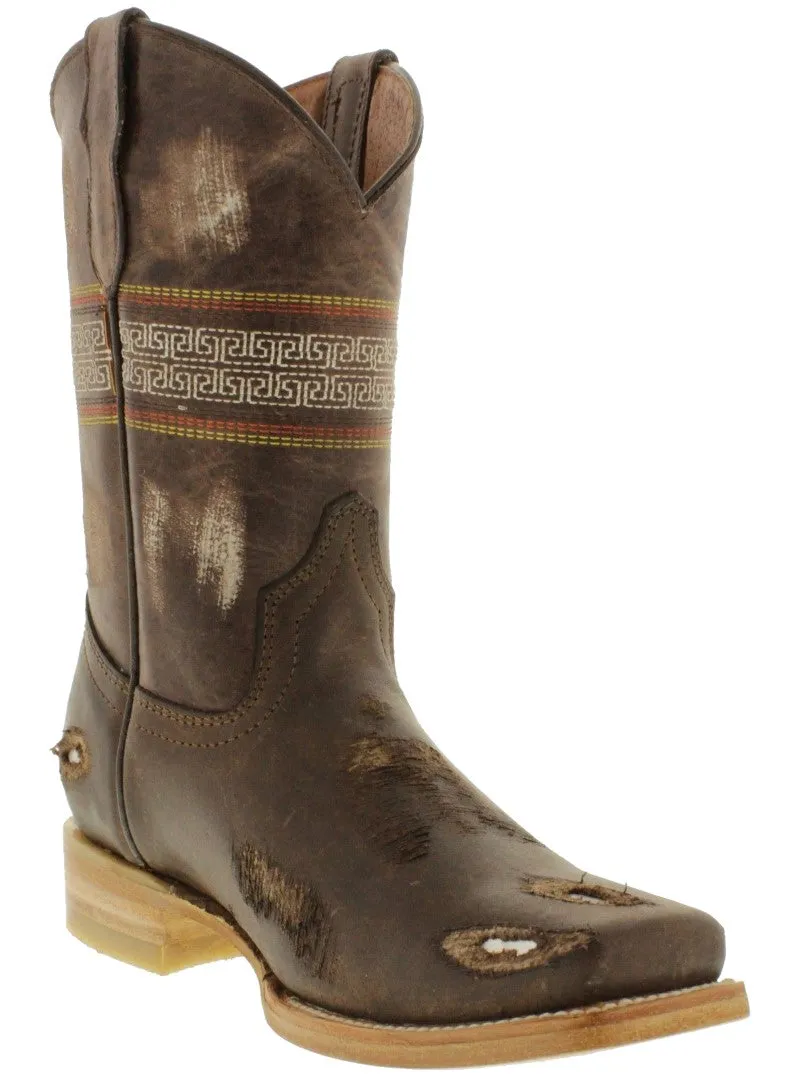 Kids Toddler Childrens Brown Cowboy Boots Work Biker Rodeo Western Square Toe