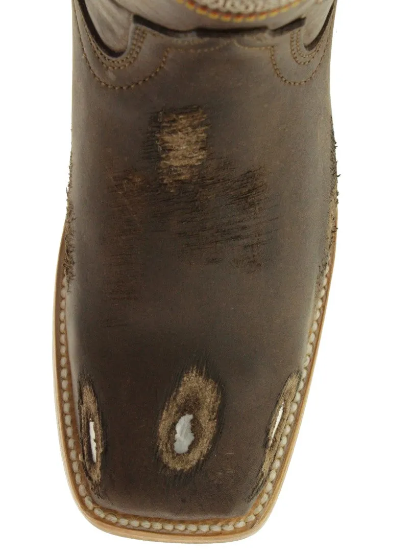 Kids Toddler Childrens Brown Cowboy Boots Work Biker Rodeo Western Square Toe