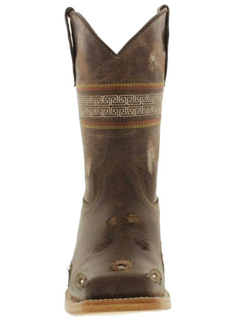 Kids Toddler Childrens Brown Cowboy Boots Work Biker Rodeo Western Square Toe
