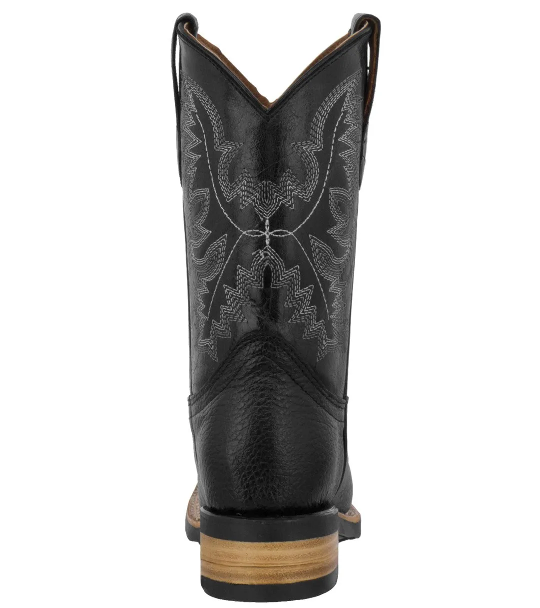 Kids Unisex Grain Leather Western Wear Rodeo Boots Black Square Toe Botas