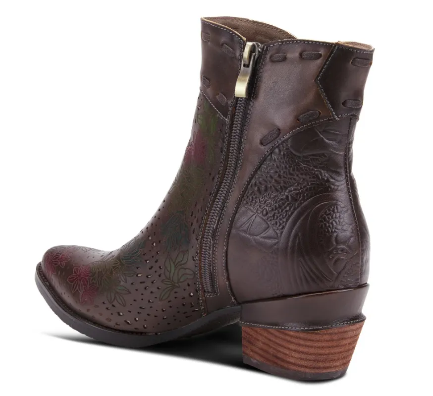 L'ARTISTE Embellished Flower Leather Ankle Boots