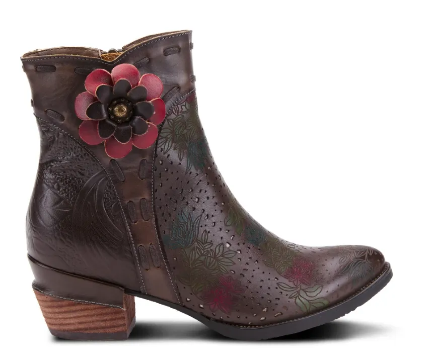 L'ARTISTE Embellished Flower Leather Ankle Boots