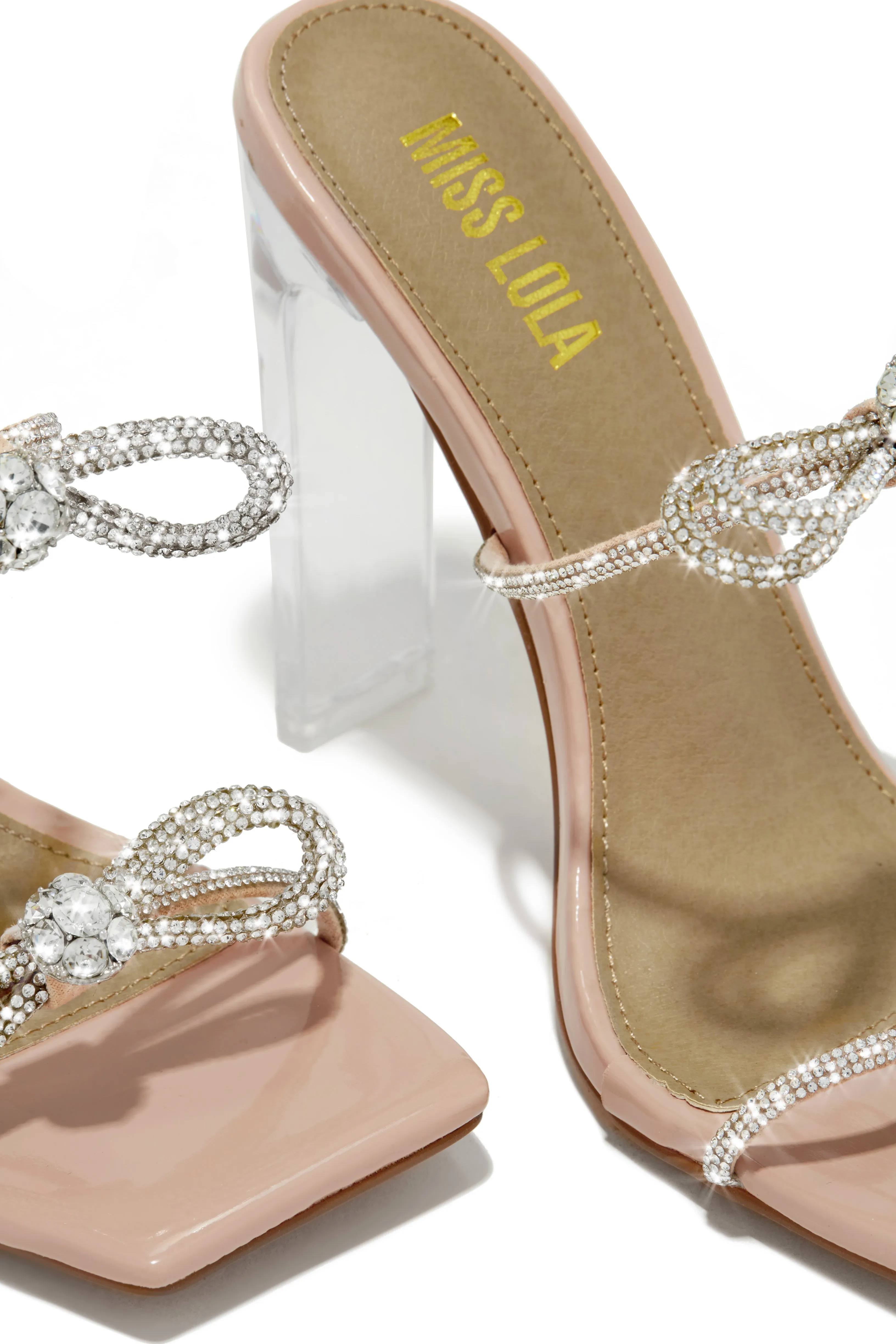 Life Is A Party Embellished High Heel Mules - Nude