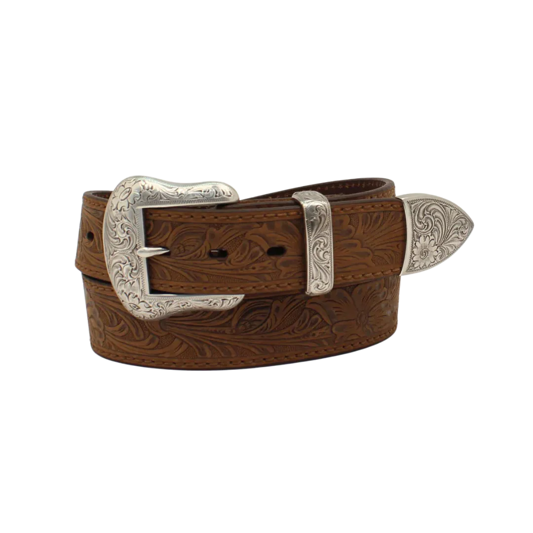 M&F Men's Floral Brown Embroidered Belt