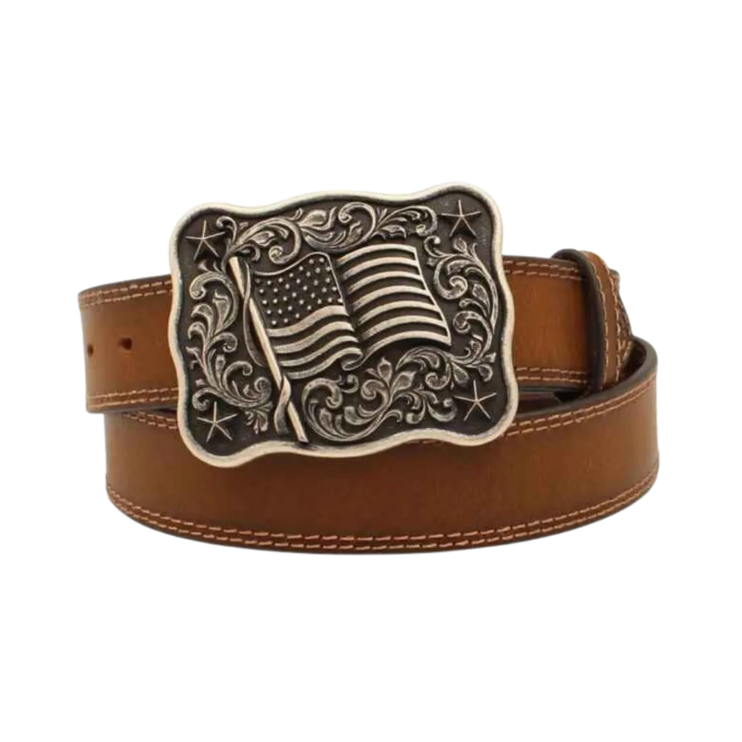 M&F Men's Western Brown Removable Flag Buckle Belt