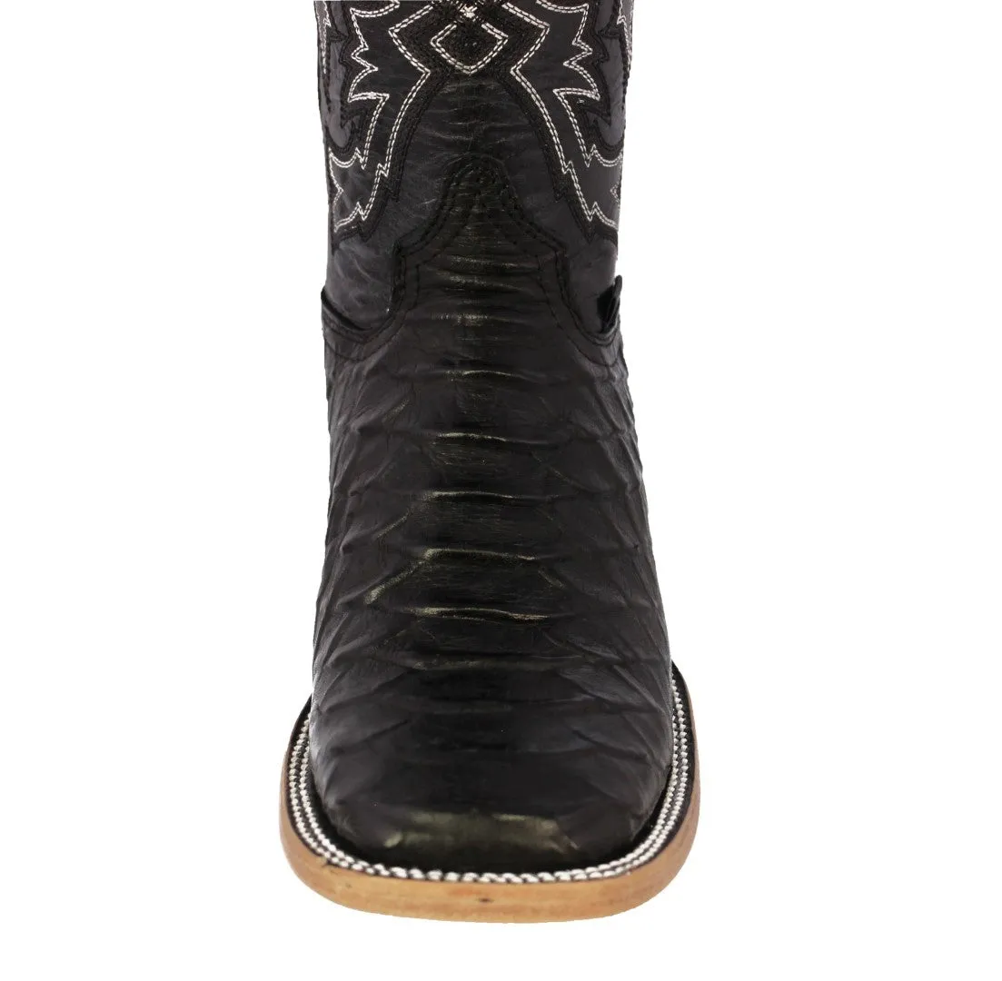 Mens #445 Black Western Boots Snake Print Leather - Square Toe