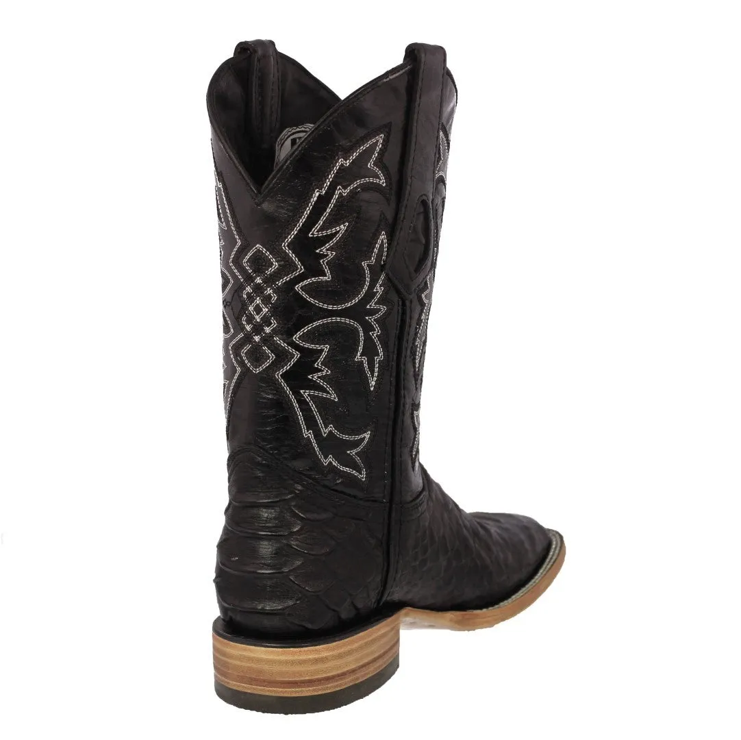 Mens #445 Black Western Boots Snake Print Leather - Square Toe