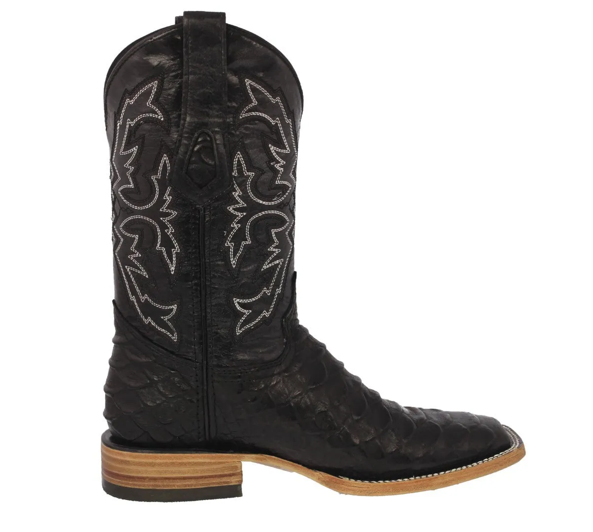 Mens #445 Black Western Boots Snake Print Leather - Square Toe