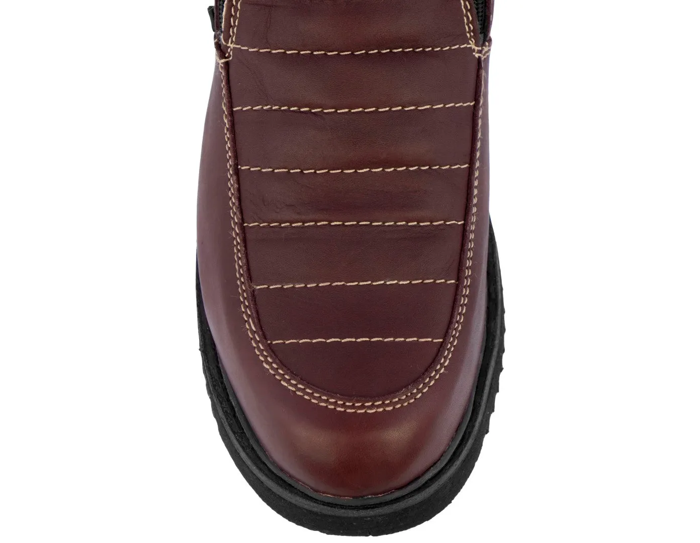Mens Burgundy Work Boots Genuine Leather Slip Resistant Zipper Trabajo
