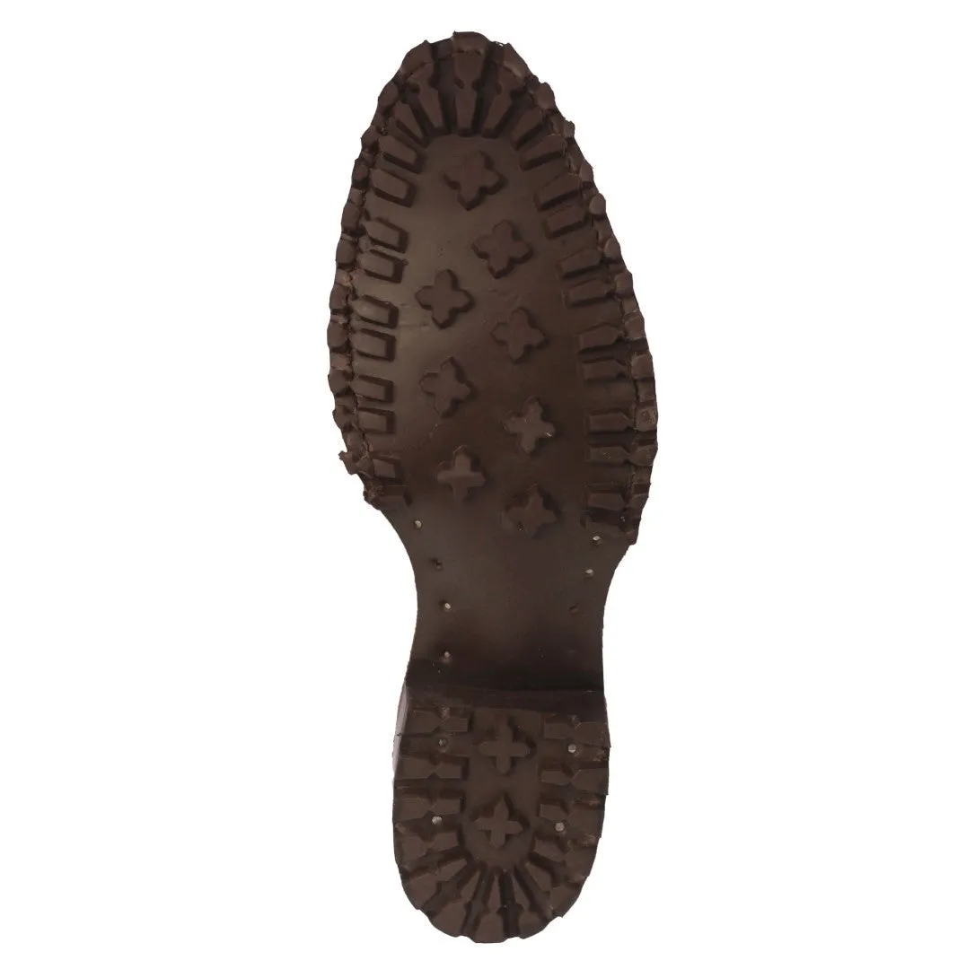 Mens Cognac Motorcycle Boots Crocodile Back Cut Print - Round Toe