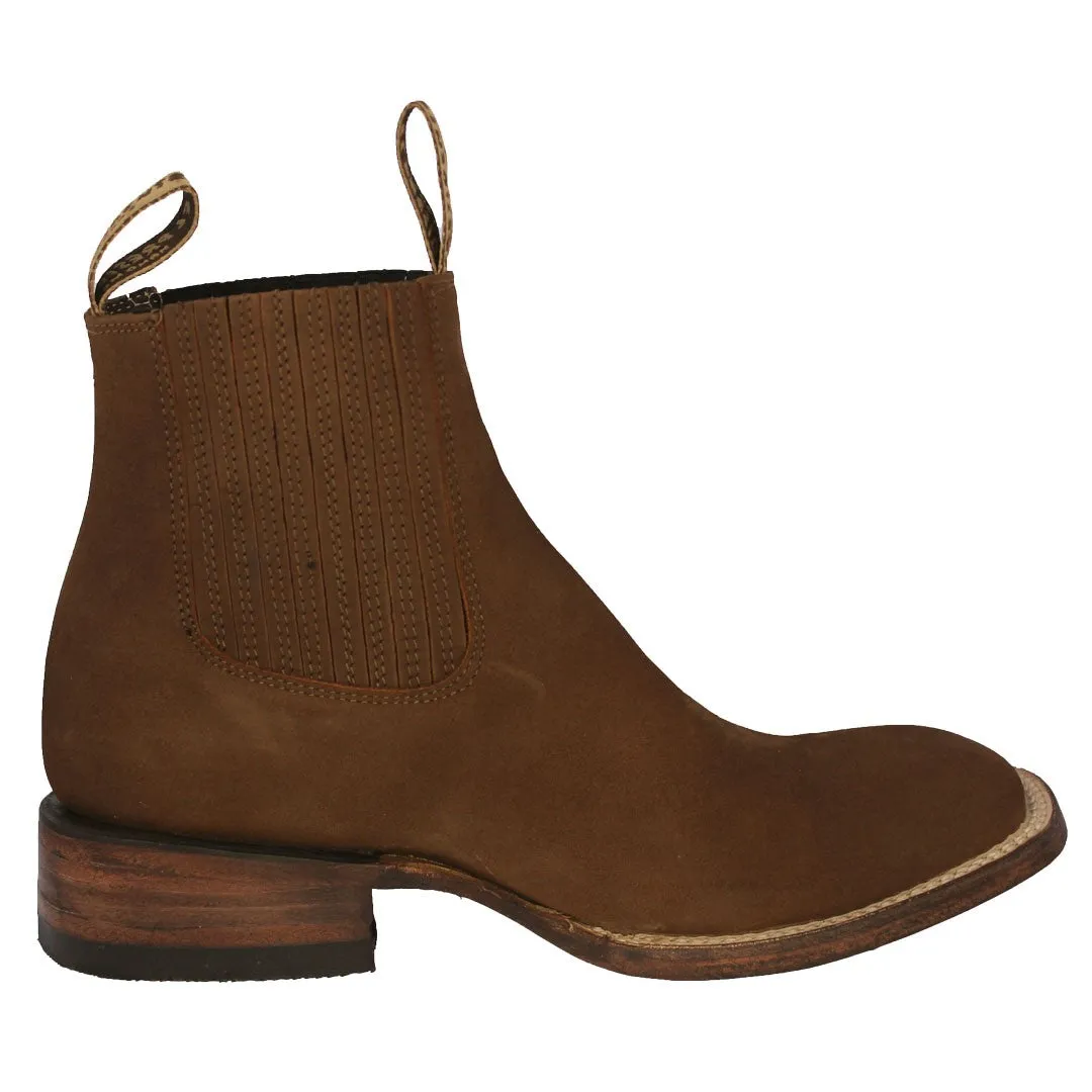 Mens Frances Brown Chelsea Leather Boots - Square Toe