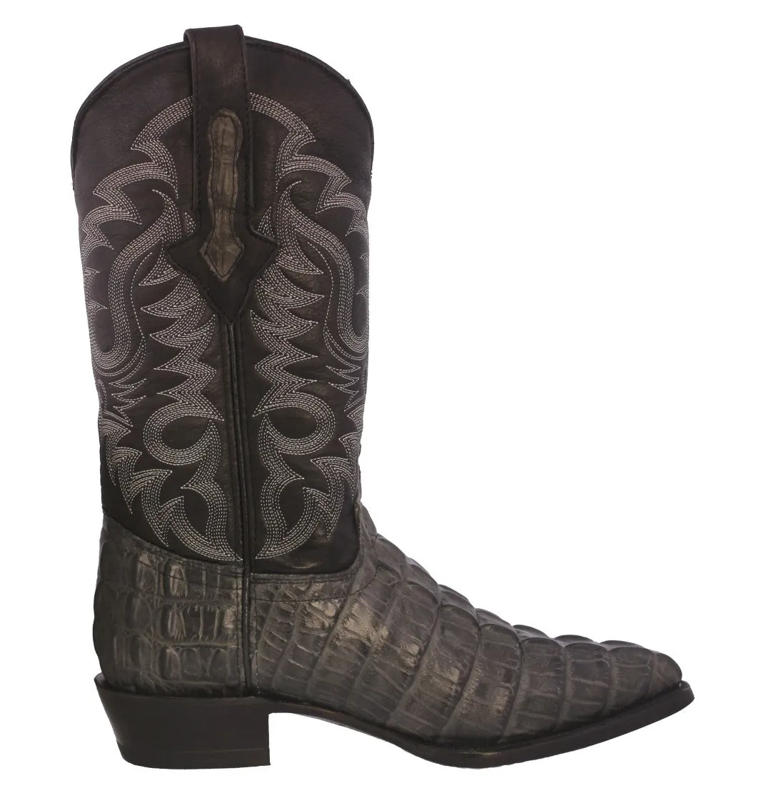 Mens Gray Alligator Tail Print Leather Cowboy Boots J Toe