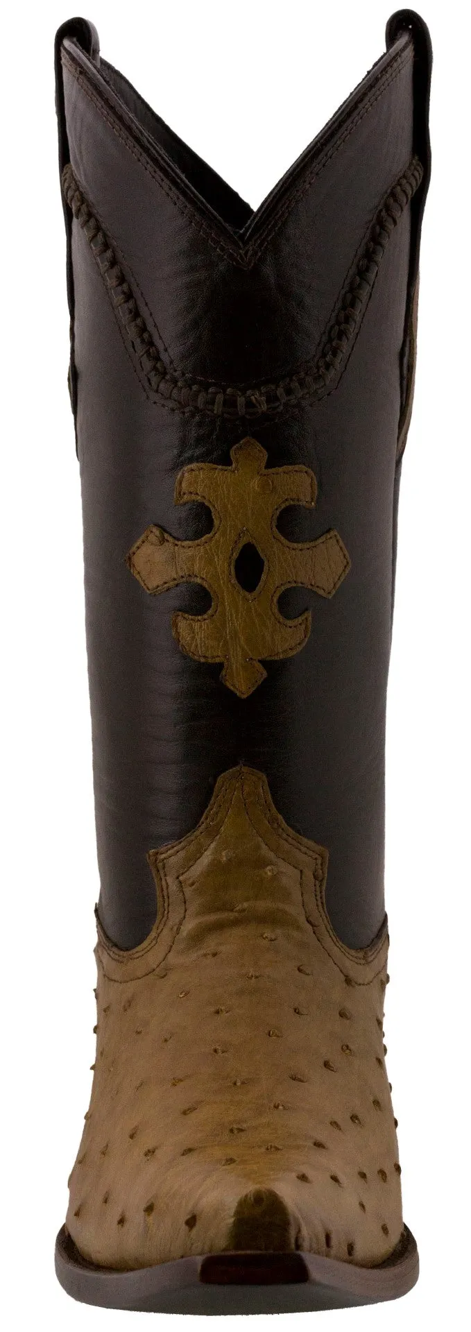 Men's Light Brown Genuine Ostrich Quill Exotic Skin Cowboy Boots - Snip Toe