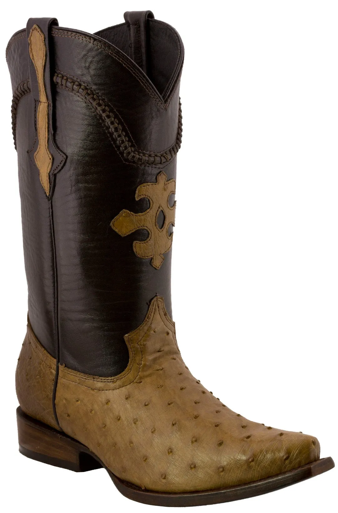 Men's Light Brown Genuine Ostrich Quill Exotic Skin Cowboy Boots - Snip Toe