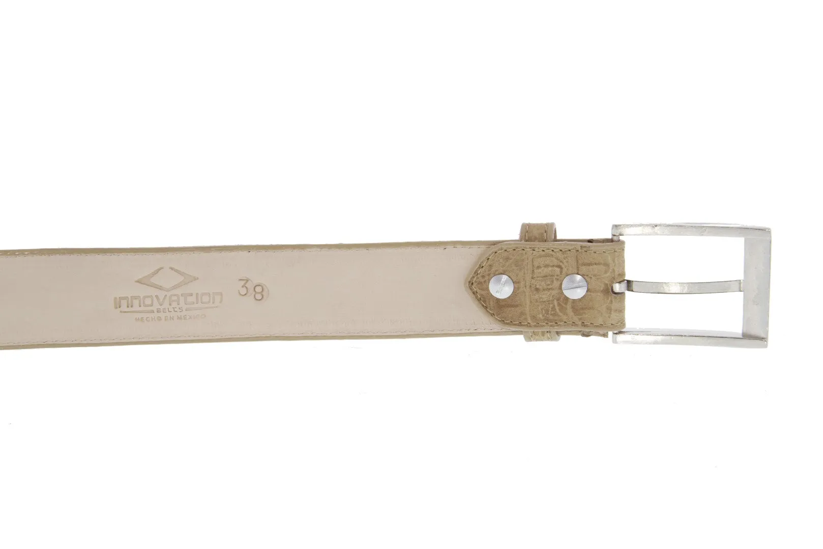 Mens Sand Crocodile Belly Overlay Print Leather Cowboy Belt - Silver Buckle