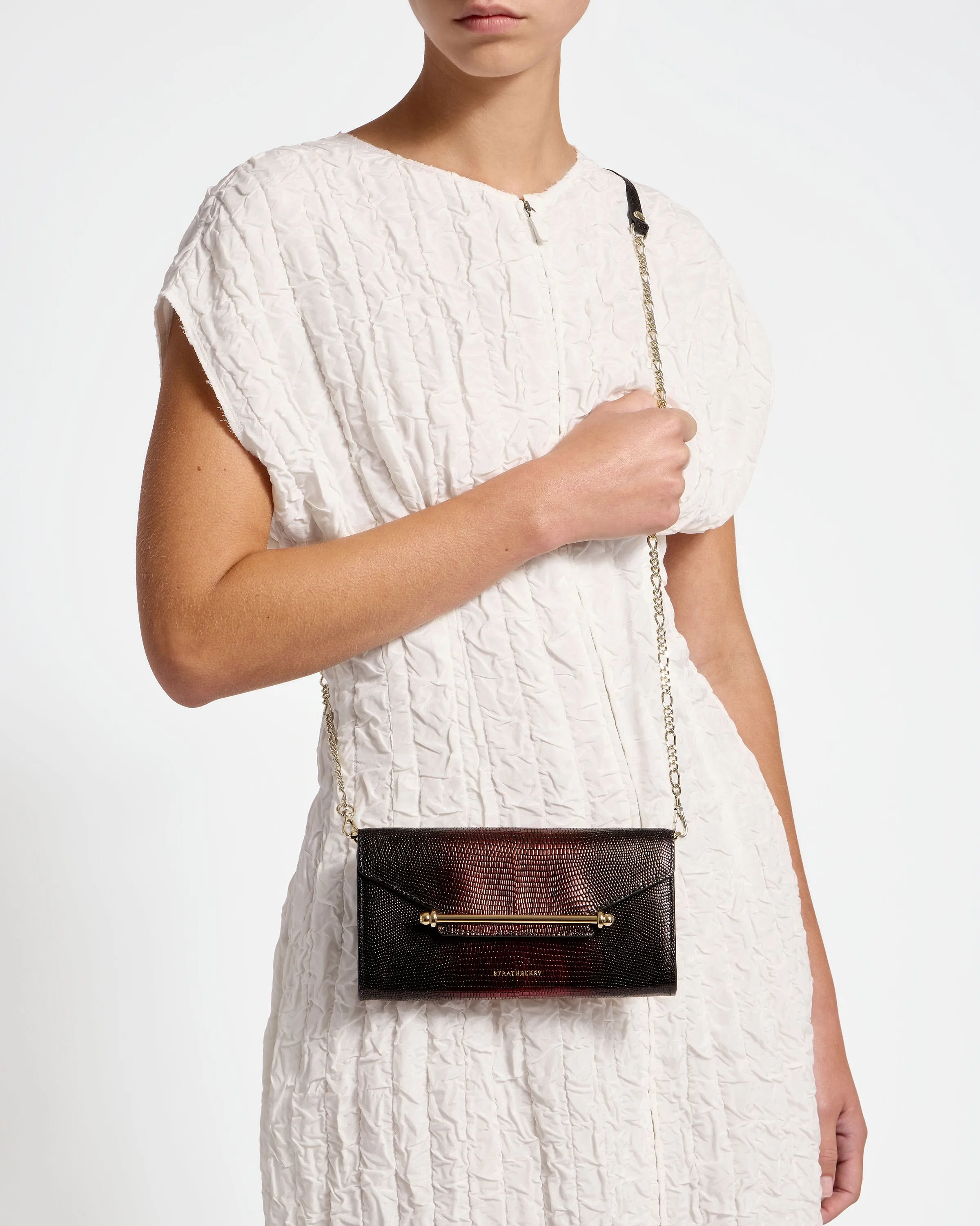 Multrees Chain Wallet - Lizard-Embossed Leather Burgundy Dégradé