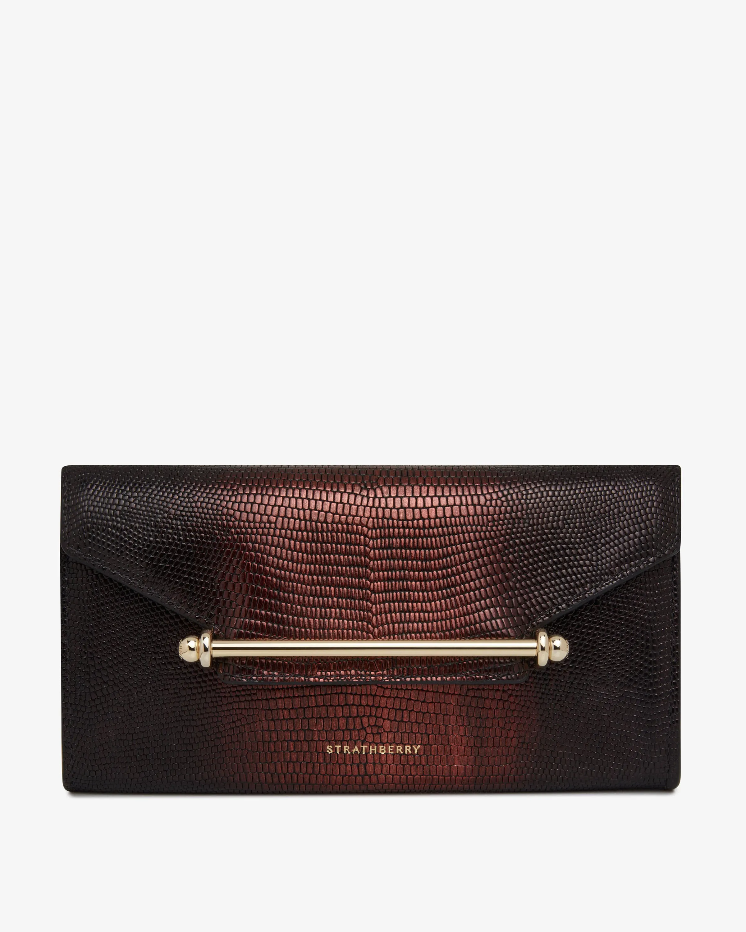 Multrees Chain Wallet - Lizard-Embossed Leather Burgundy Dégradé