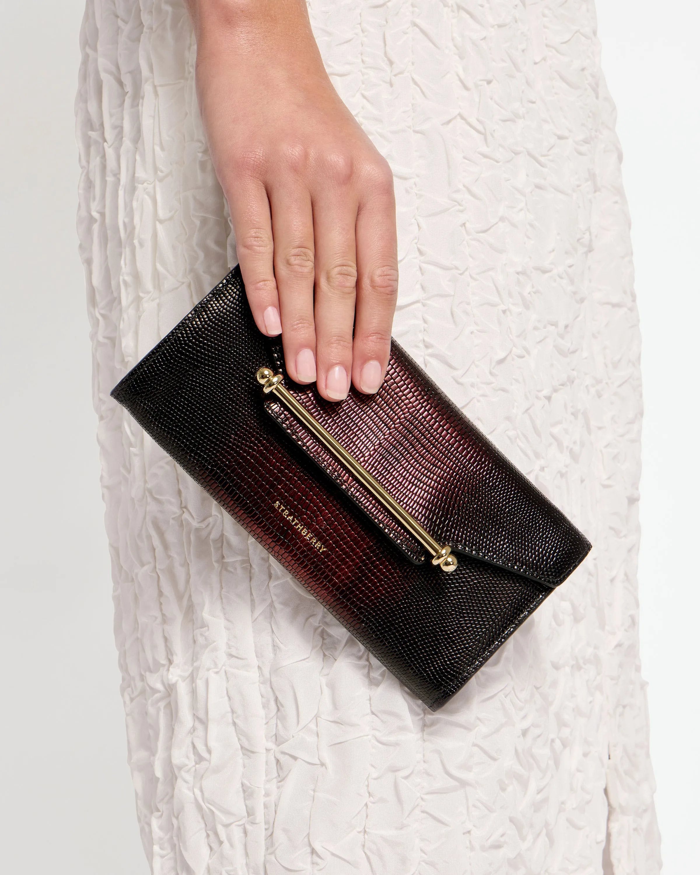 Multrees Chain Wallet - Lizard-Embossed Leather Burgundy Dégradé