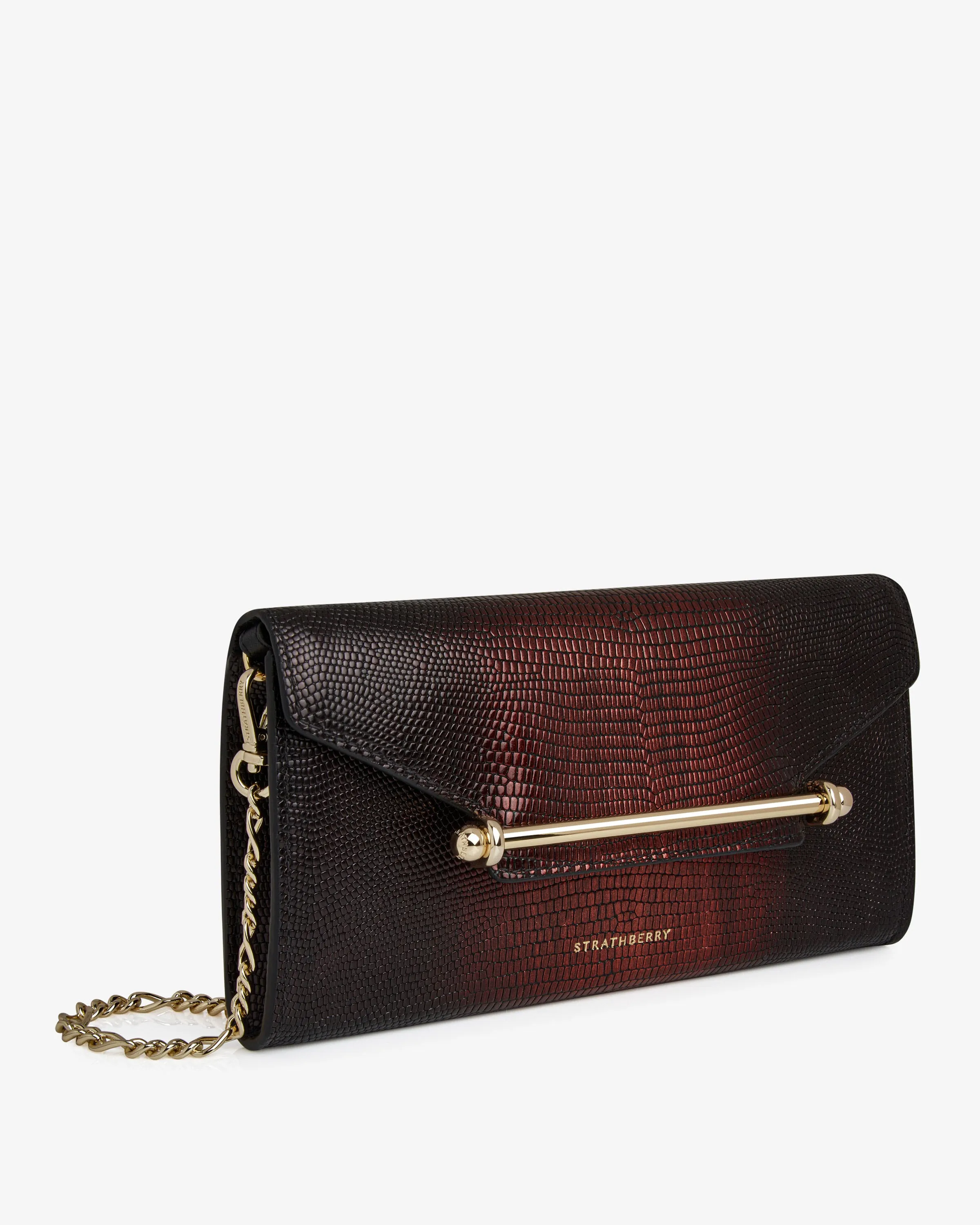 Multrees Chain Wallet - Lizard-Embossed Leather Burgundy Dégradé