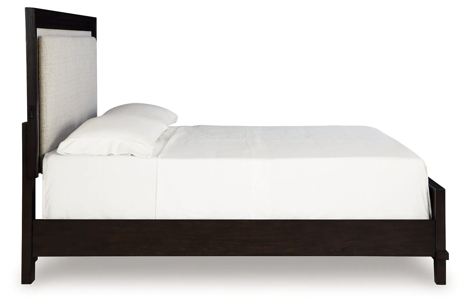 Neymorton Queen Upholstered Panel Bed with 2 Nightstands in Dark Grayish Brown