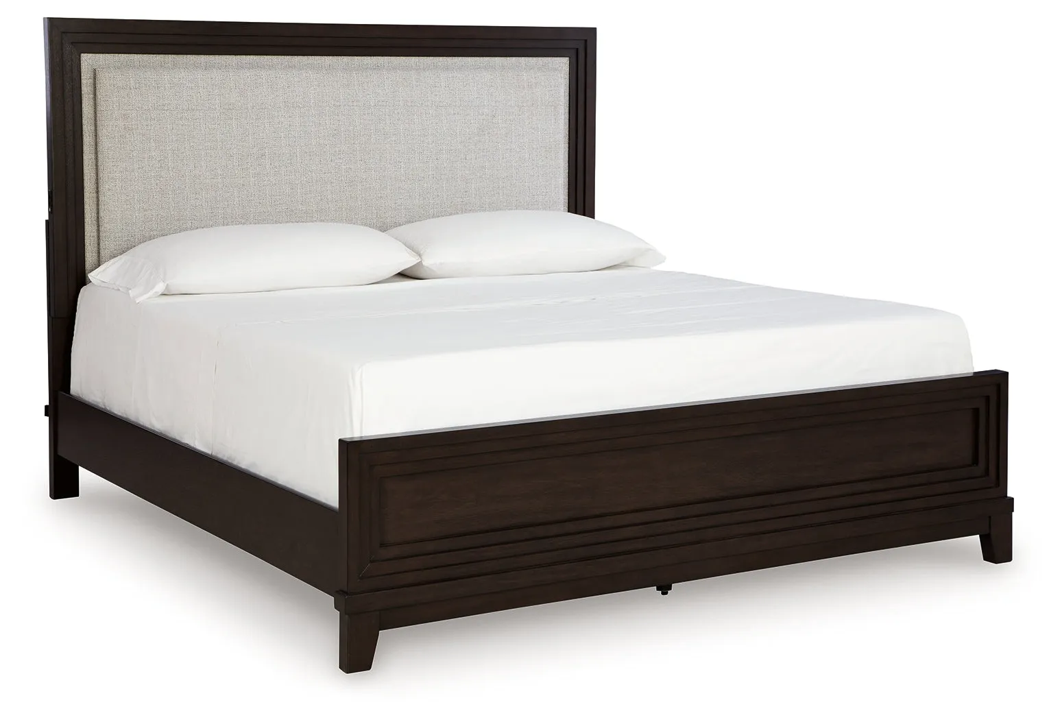 Neymorton Queen Upholstered Panel Bed with 2 Nightstands in Dark Grayish Brown