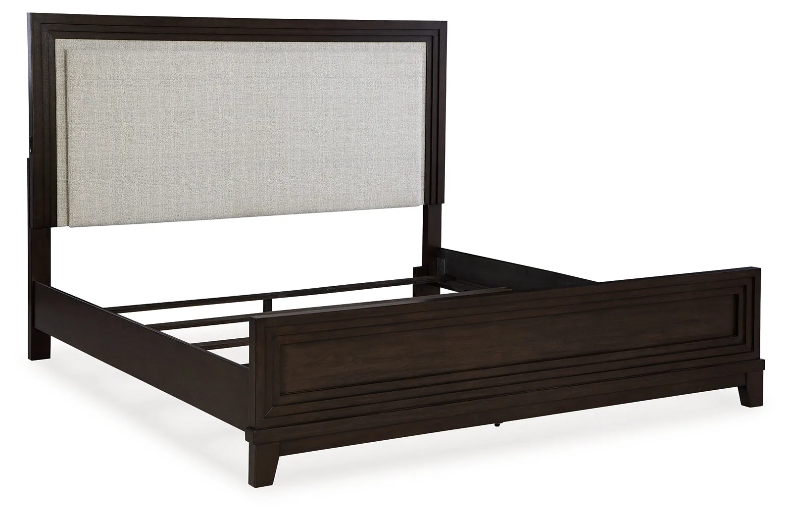 Neymorton Queen Upholstered Panel Bed with 2 Nightstands in Dark Grayish Brown