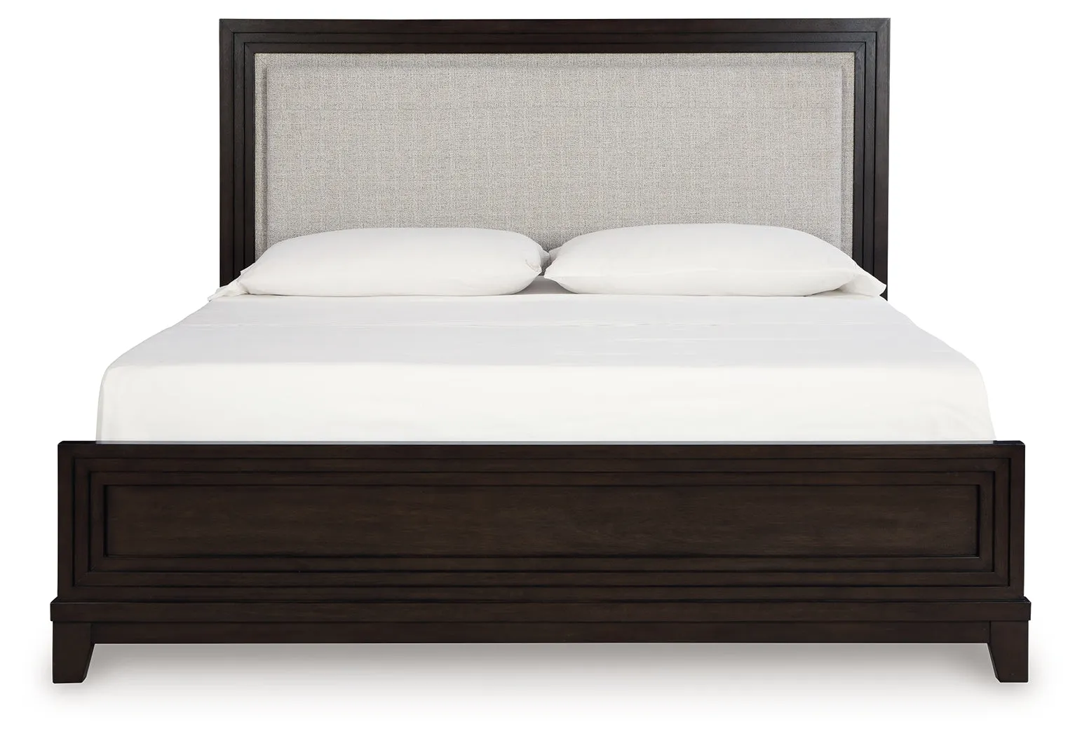 Neymorton Queen Upholstered Panel Bed with 2 Nightstands in Dark Grayish Brown