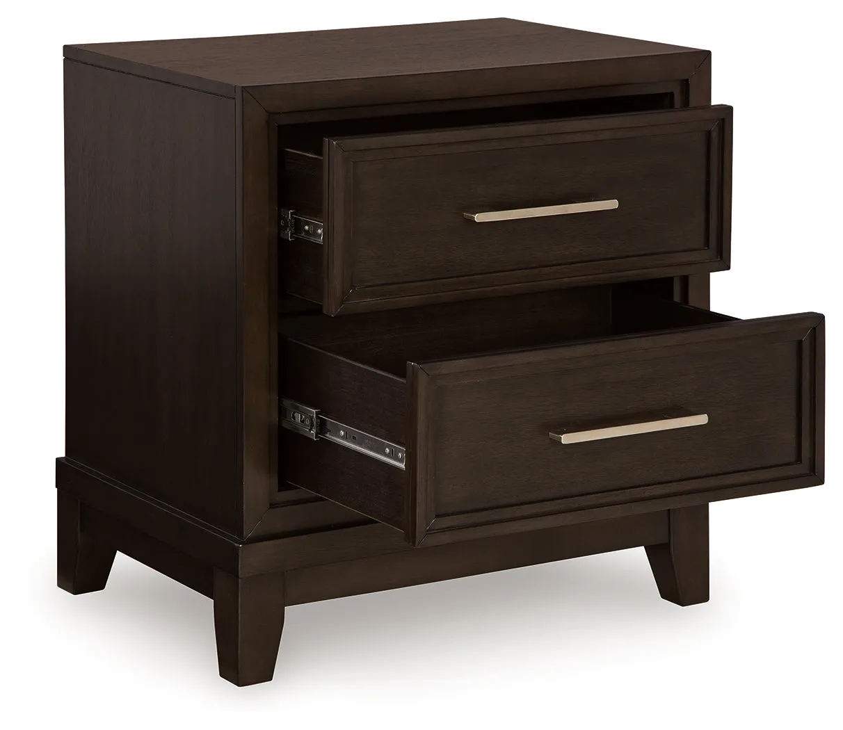 Neymorton Queen Upholstered Panel Bed with 2 Nightstands in Dark Grayish Brown