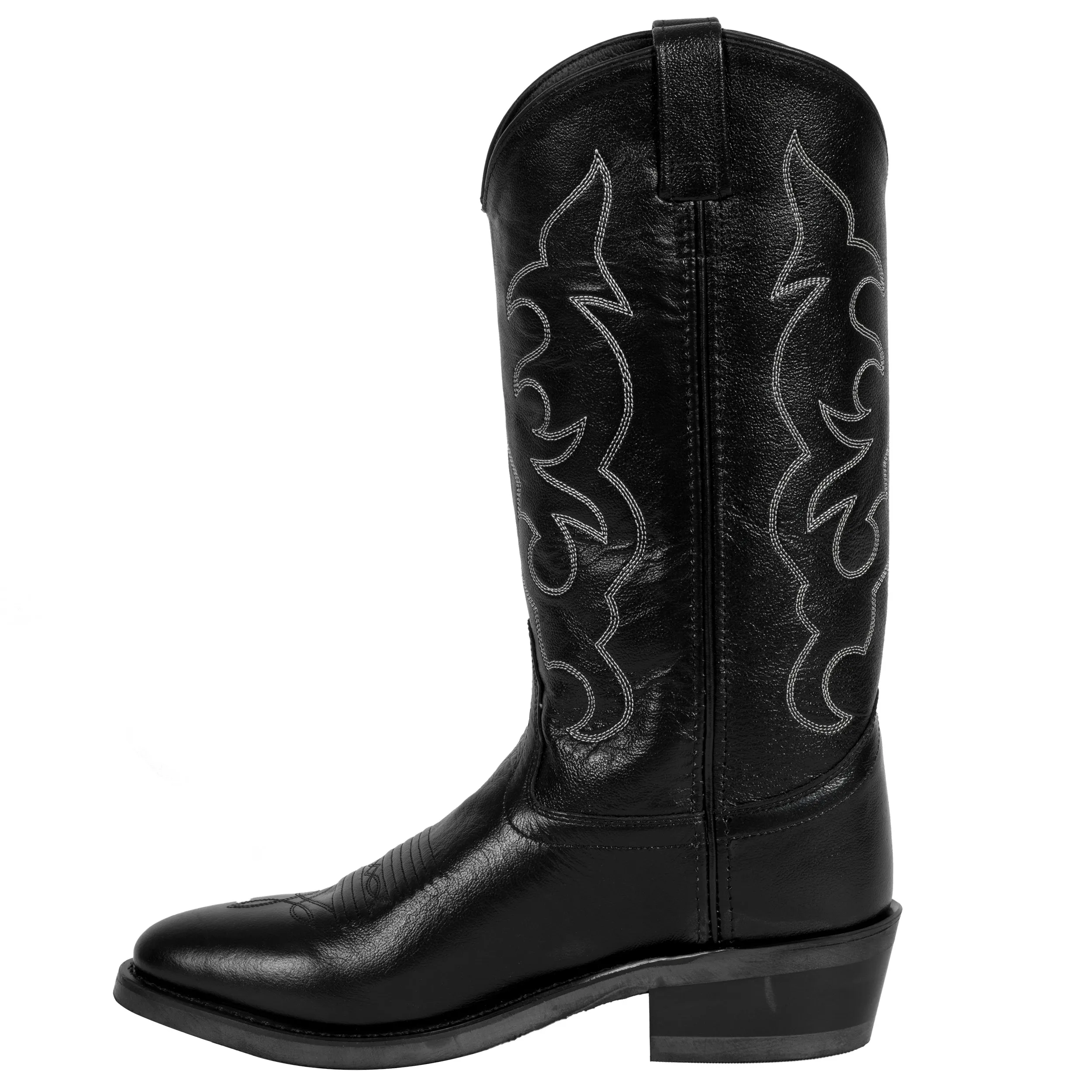 Old West Black Mens All Leather Stitch Narrow Round Toe 13in Cowboy Boots 7 D