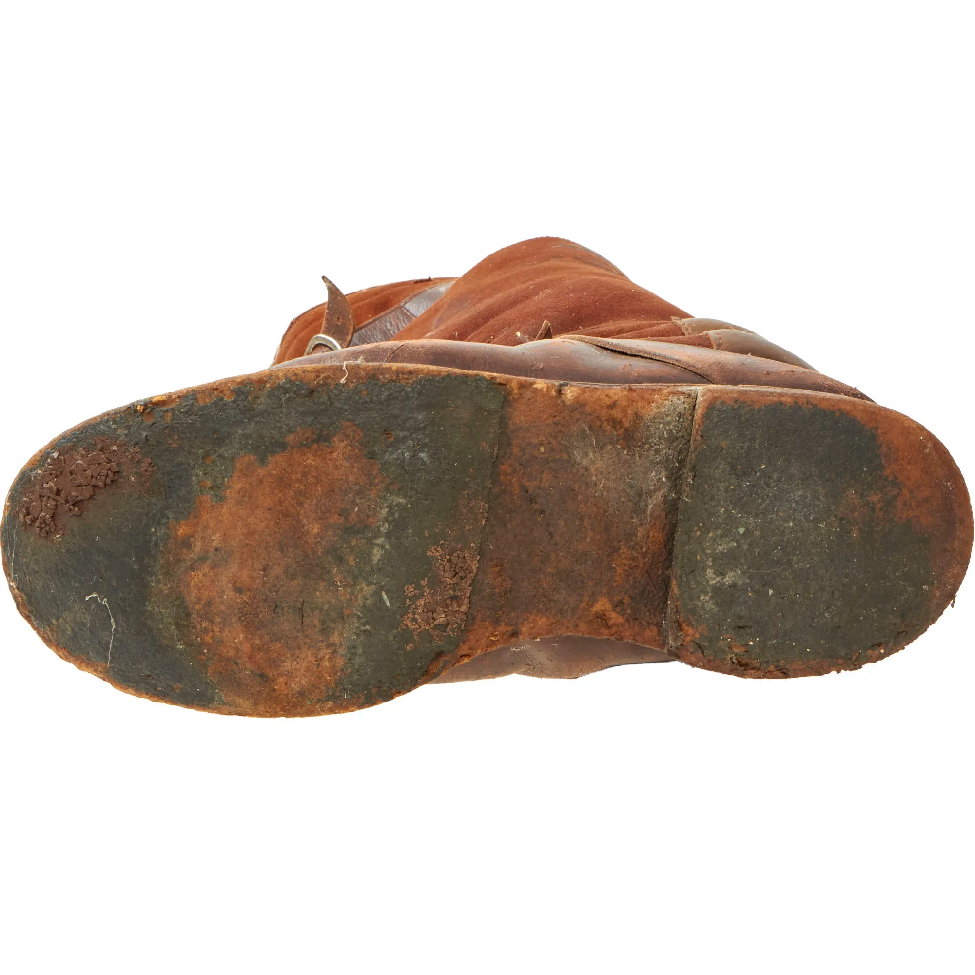 Original German WWII Luftwaffe Fleece-Lined Brown Leather Single-Zip Pilot Flying Boots