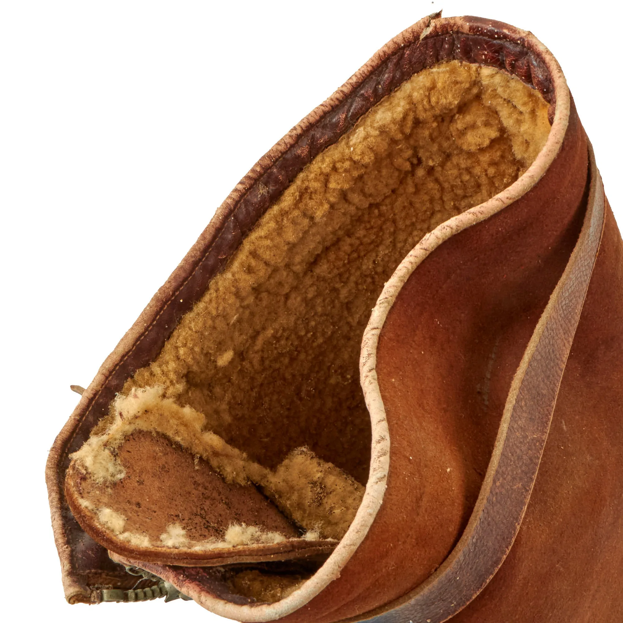 Original German WWII Luftwaffe Fleece-Lined Brown Leather Single-Zip Pilot Flying Boots