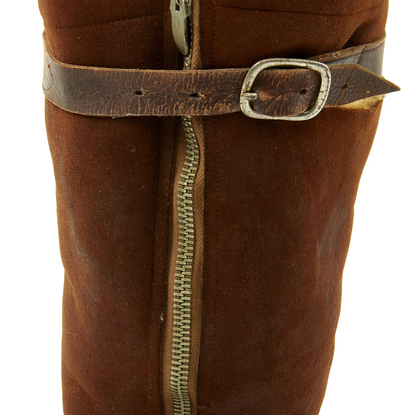 Original German WWII Luftwaffe Fleece-Lined Brown Leather Single-Zip Pilot Flying Boots