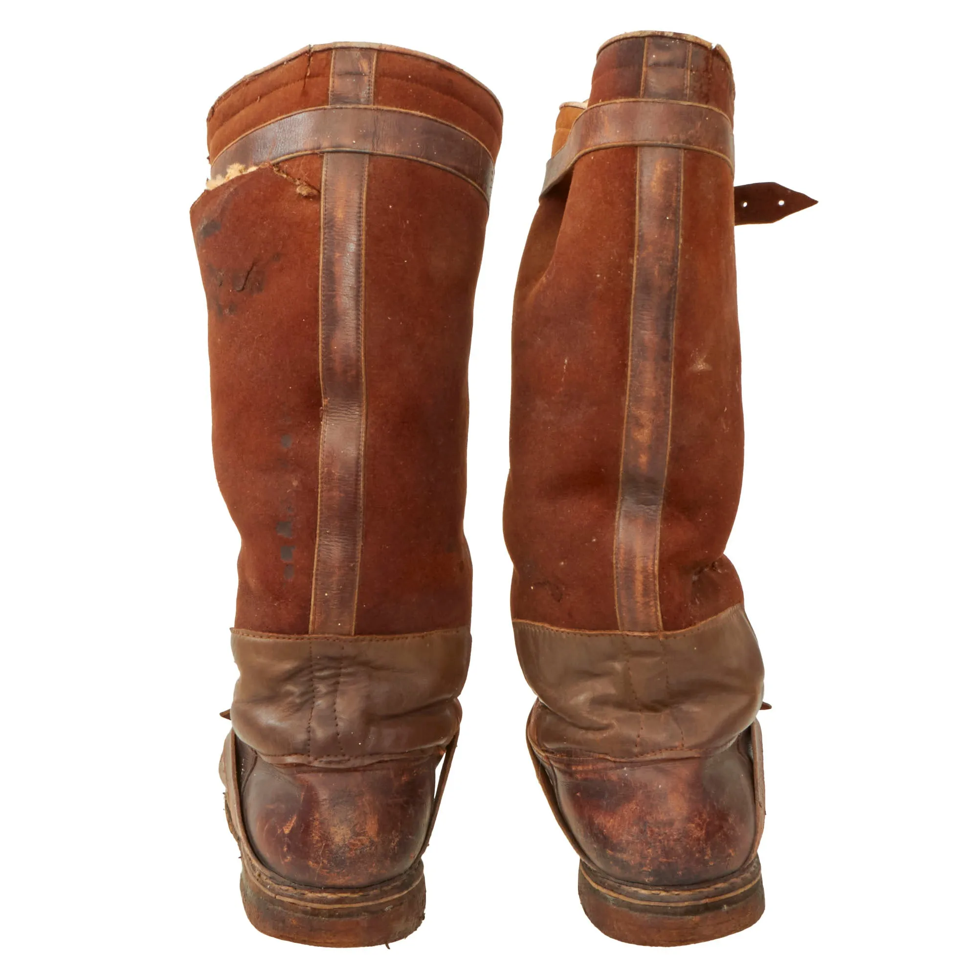 Original German WWII Luftwaffe Fleece-Lined Brown Leather Single-Zip Pilot Flying Boots