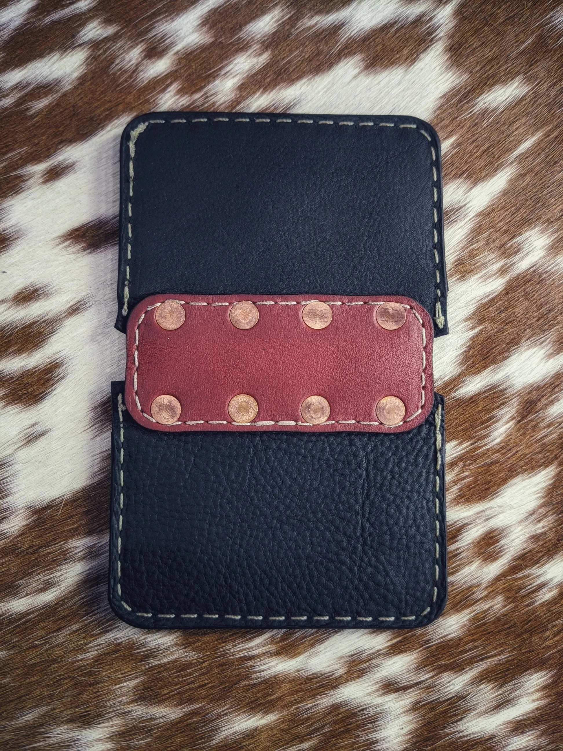 "Big Dan" Handmade Black Leather Bifold Wallet with Copper Rivet Flap