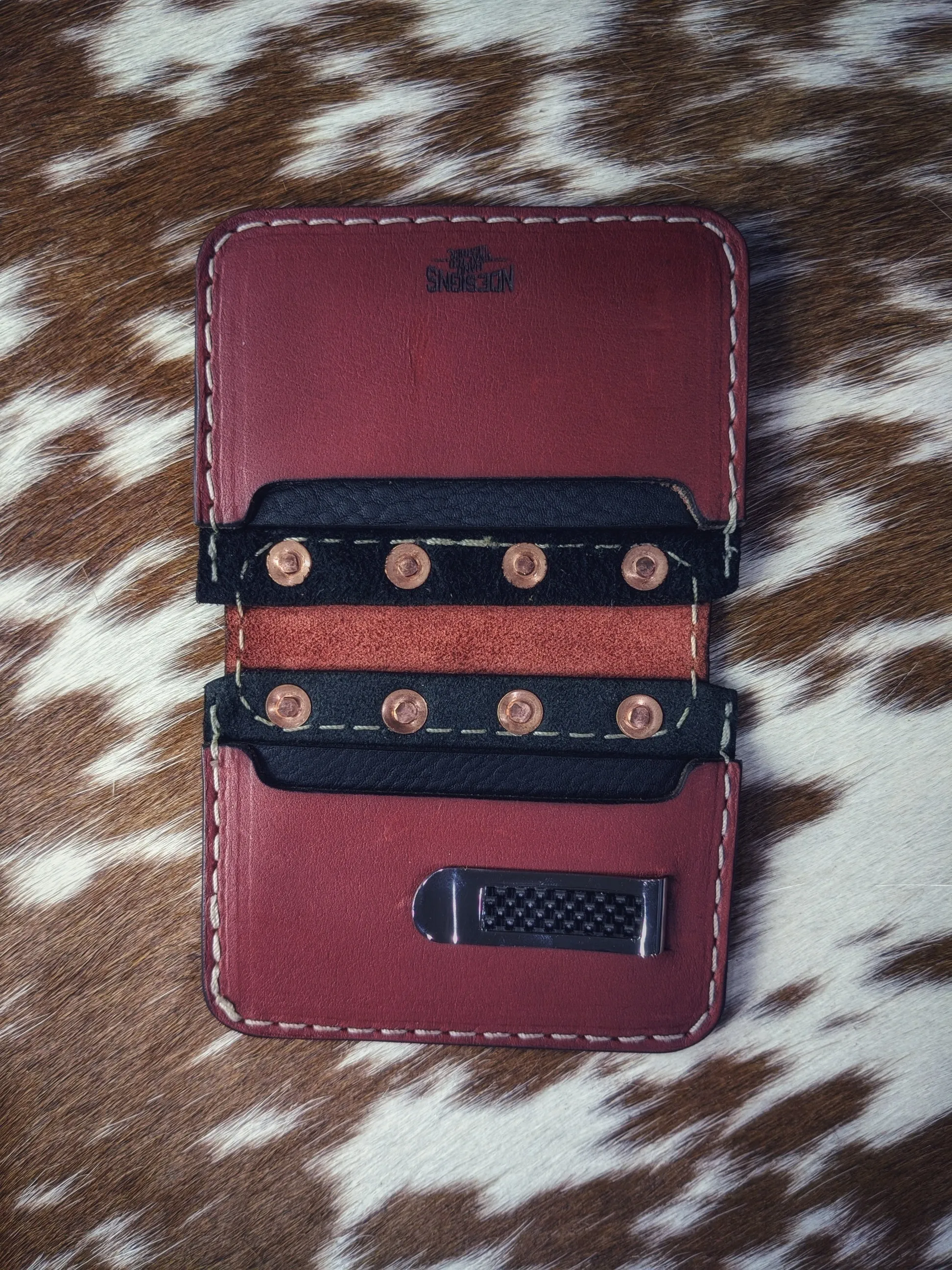 "Big Dan" Handmade Black Leather Bifold Wallet with Copper Rivet Flap