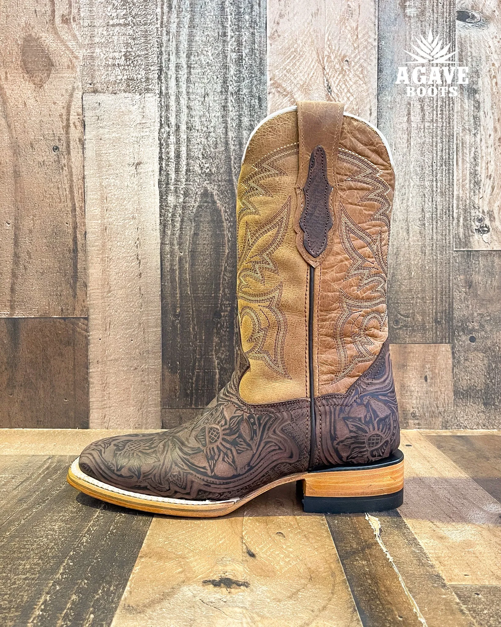 "DISTRESSED" TOOLED LEATHER | MEN SQUARE TOE WESTERN COWBOY BOOTS